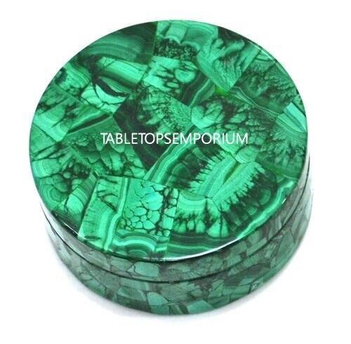 Green Marble Round Malachite Stone Storage Jewelry Box Collectible Handmade Dec