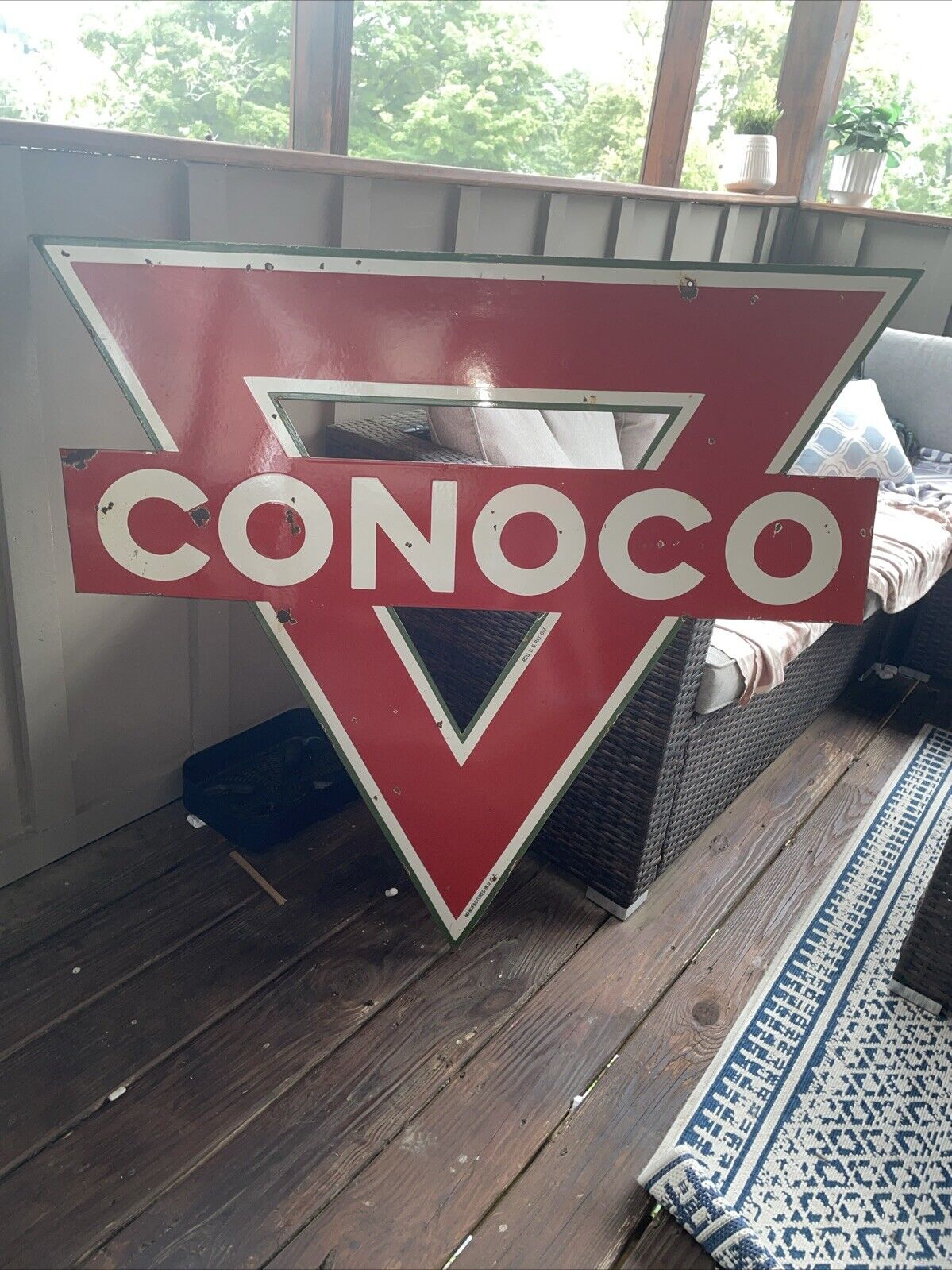 Old Conoco Gasoline Die Cut Porcelain Sign