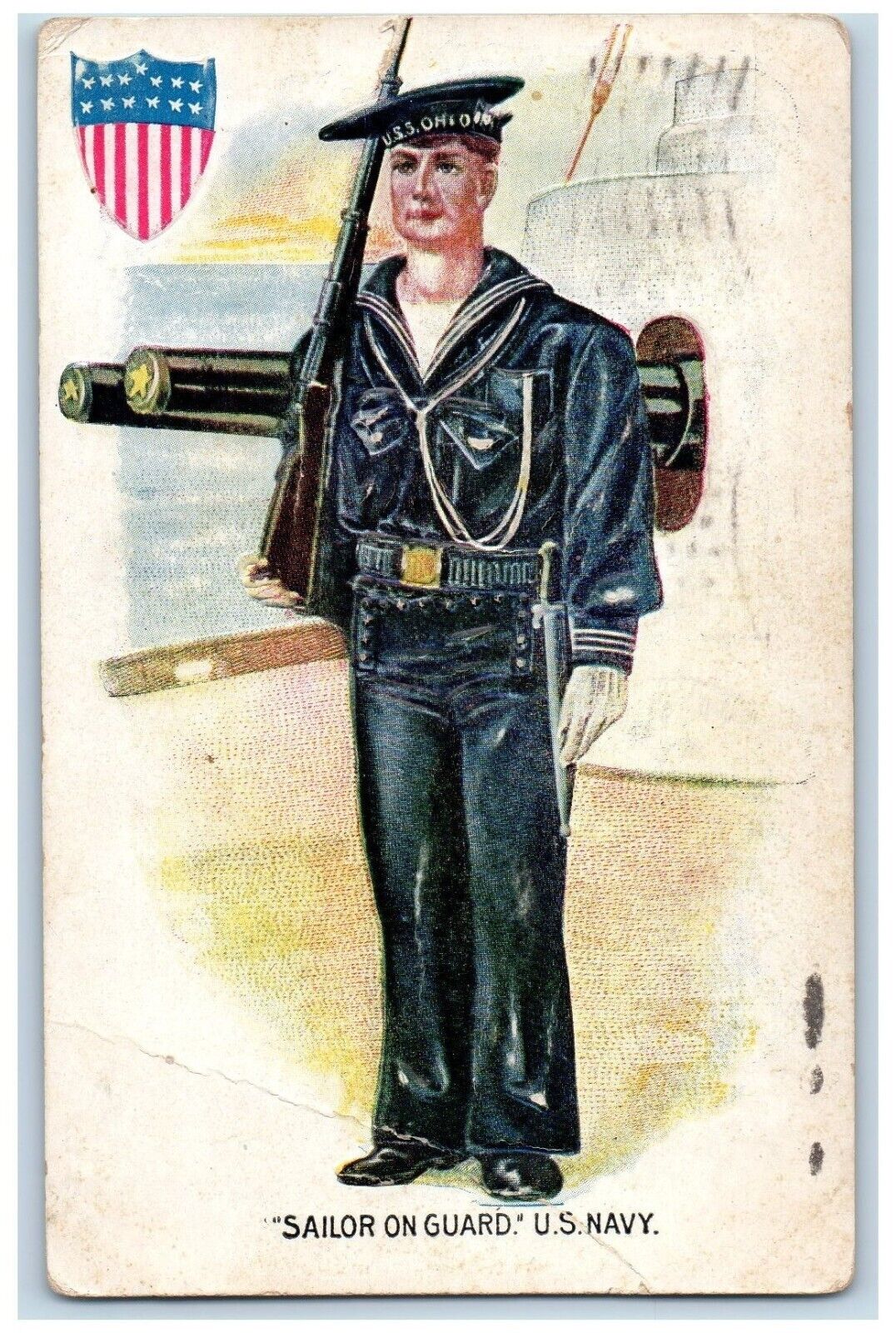 1909 Sailors On Guard US Navy Waynesboro Pennsylvania PA Embossed Postcard