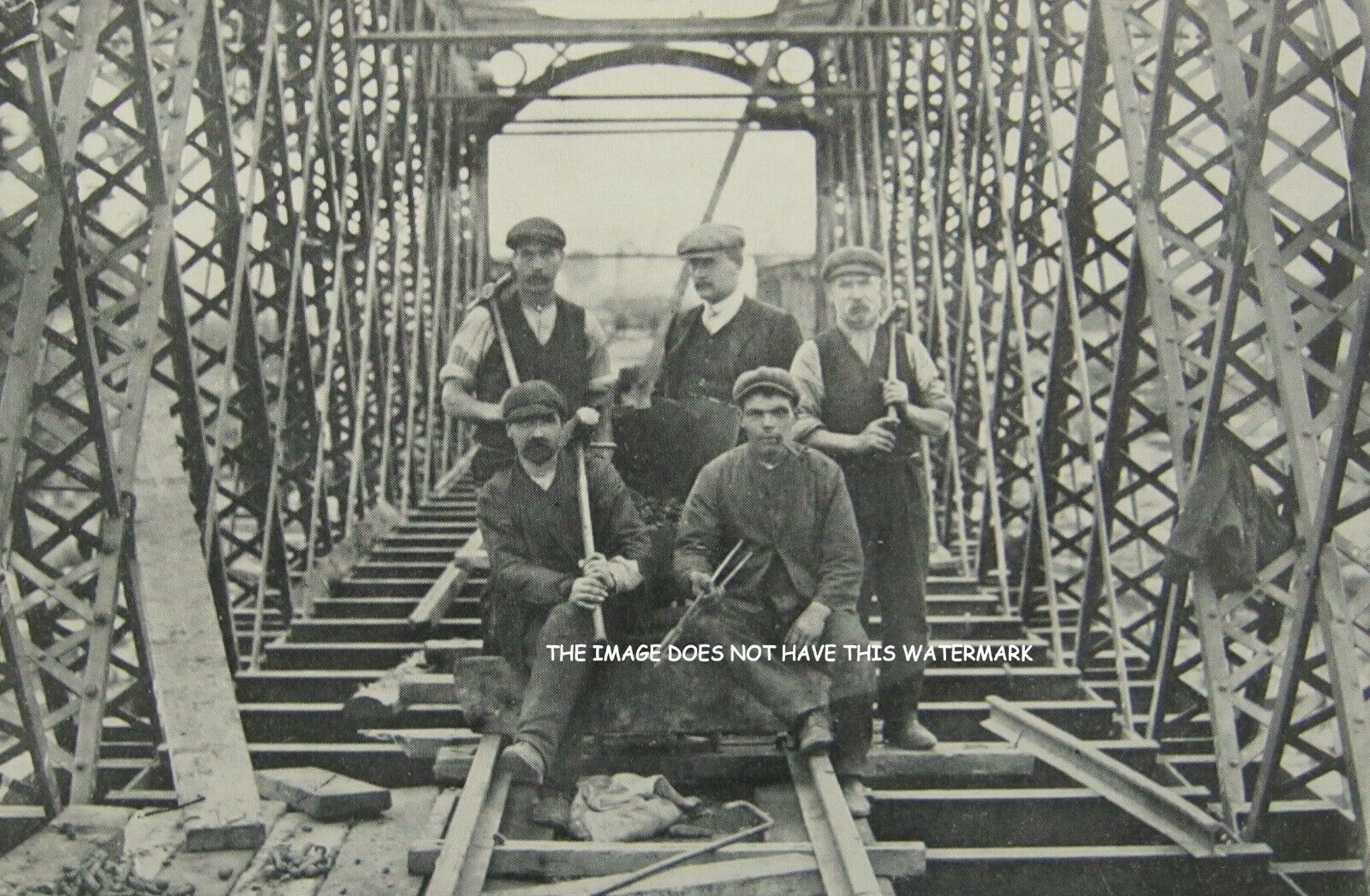 RARE VINTAGE MOUNTED  RAILWAY PRINT BUILDING FOYLE VIADUCT LIFFORD IRELAND 1909