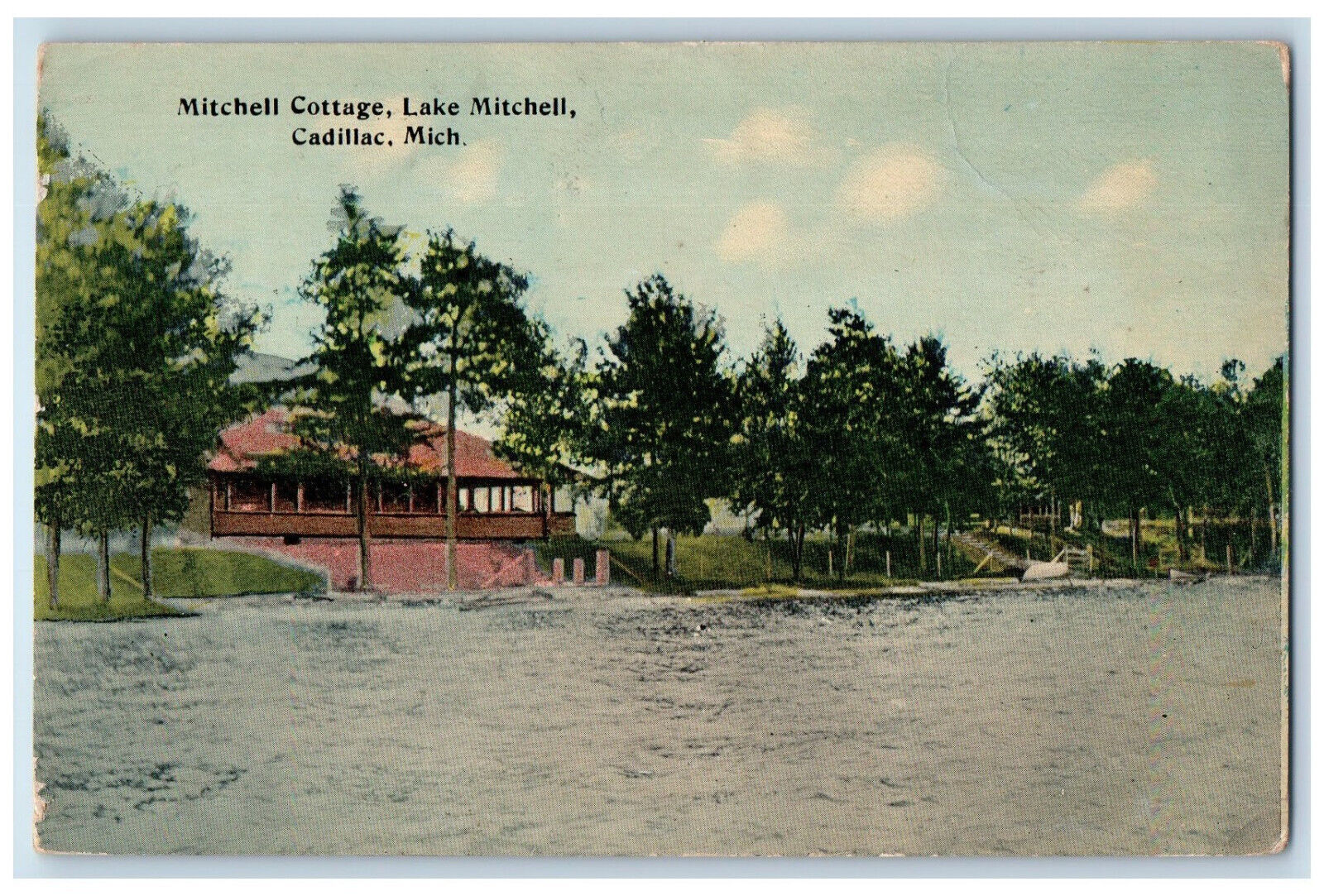 1915 Mitchell Cottage Lake Mitchell Cadillac Michigan MI Antique Postcard