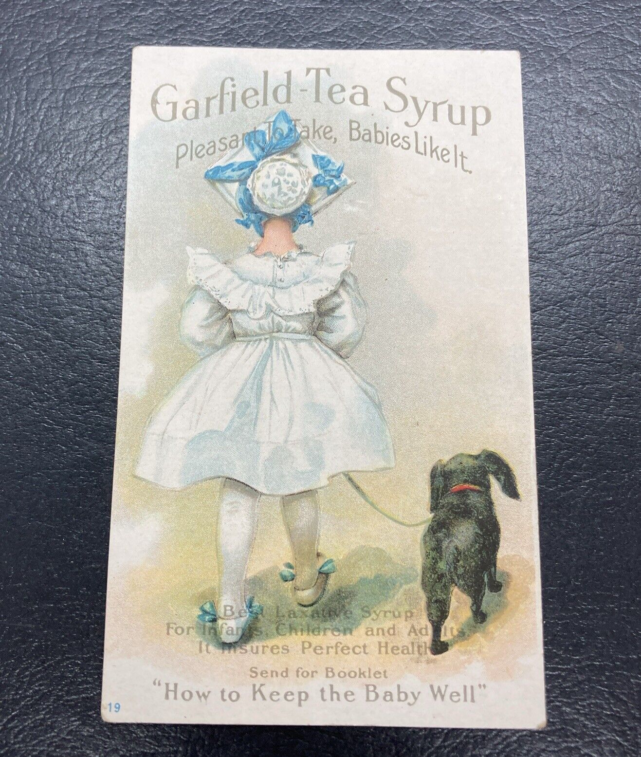 c1880 VICTORIAN TRADE CARD Garfield Tea SYRUP / Girl With Dog