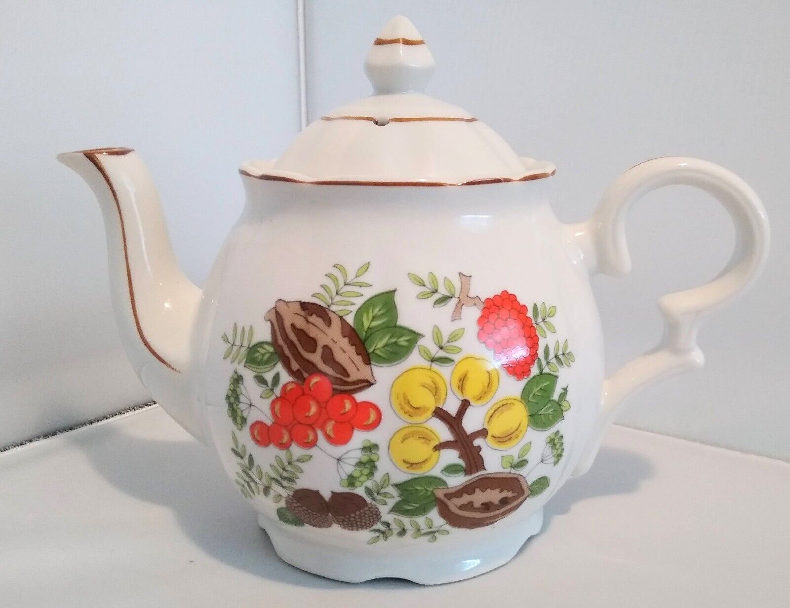 Vintage 1970's China Teapot made in Japan Retro Nuts and Berry Pattern 