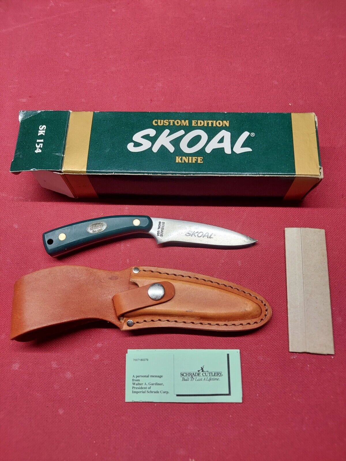 Knife #163 Skoal Custom Edition SK154 with Leather Sheath and Box Case Schrade