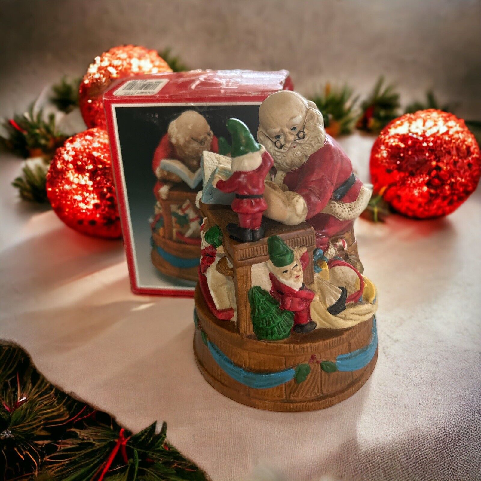 VTG Ceramic Santa Is Coming To Town Themed Music Box, Christmas Naughty List