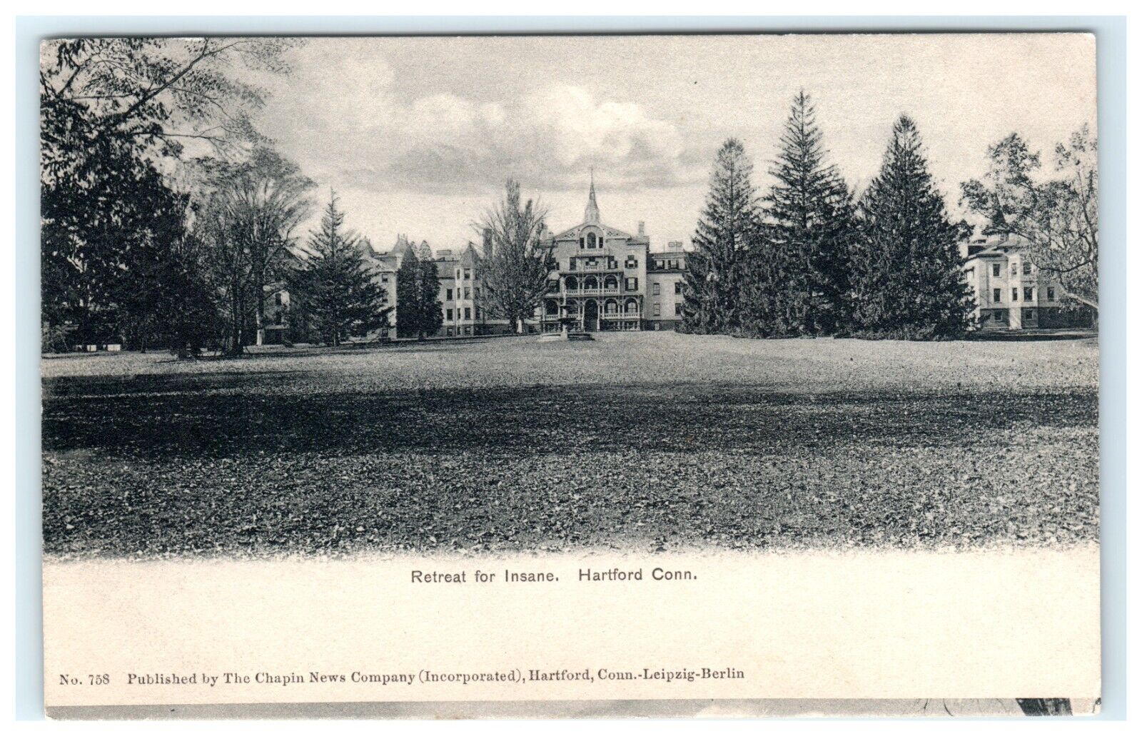 Retreat For the Insane Asylum Hartford CT Connecticut Early View Postcard