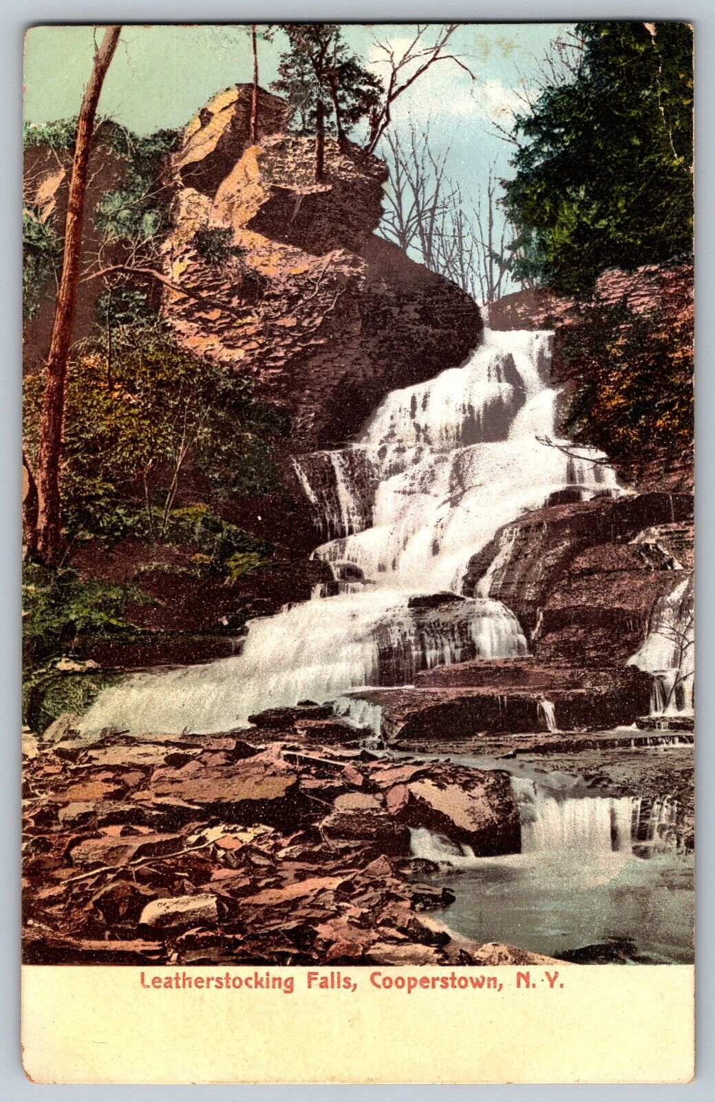 Cooperstown, New York NY - Beautiful Leatherstocking Falls - Vintage Postcard