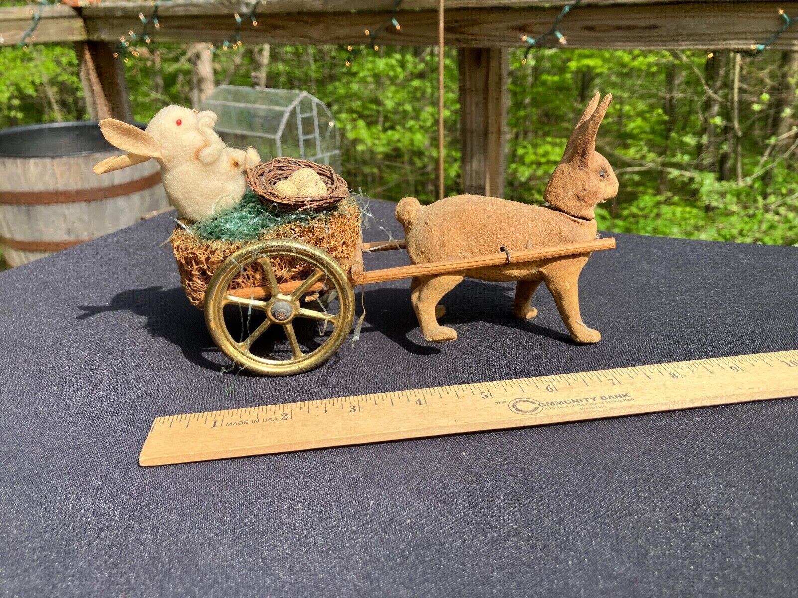 Antique Paper Mache Bunny Rabbit Pulling Cart Candy Container Easter  Germany ?