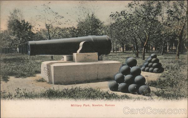 Newton,KS Military Park Harvey County Kansas S. Langsdorf & Co. Postcard Vintage