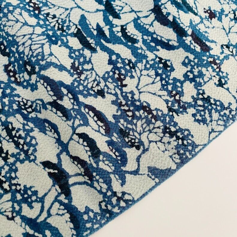 Blue Forest #B 14x62 LONG Vintage Silk Chirimen Japanese Kimono Fabric CF75