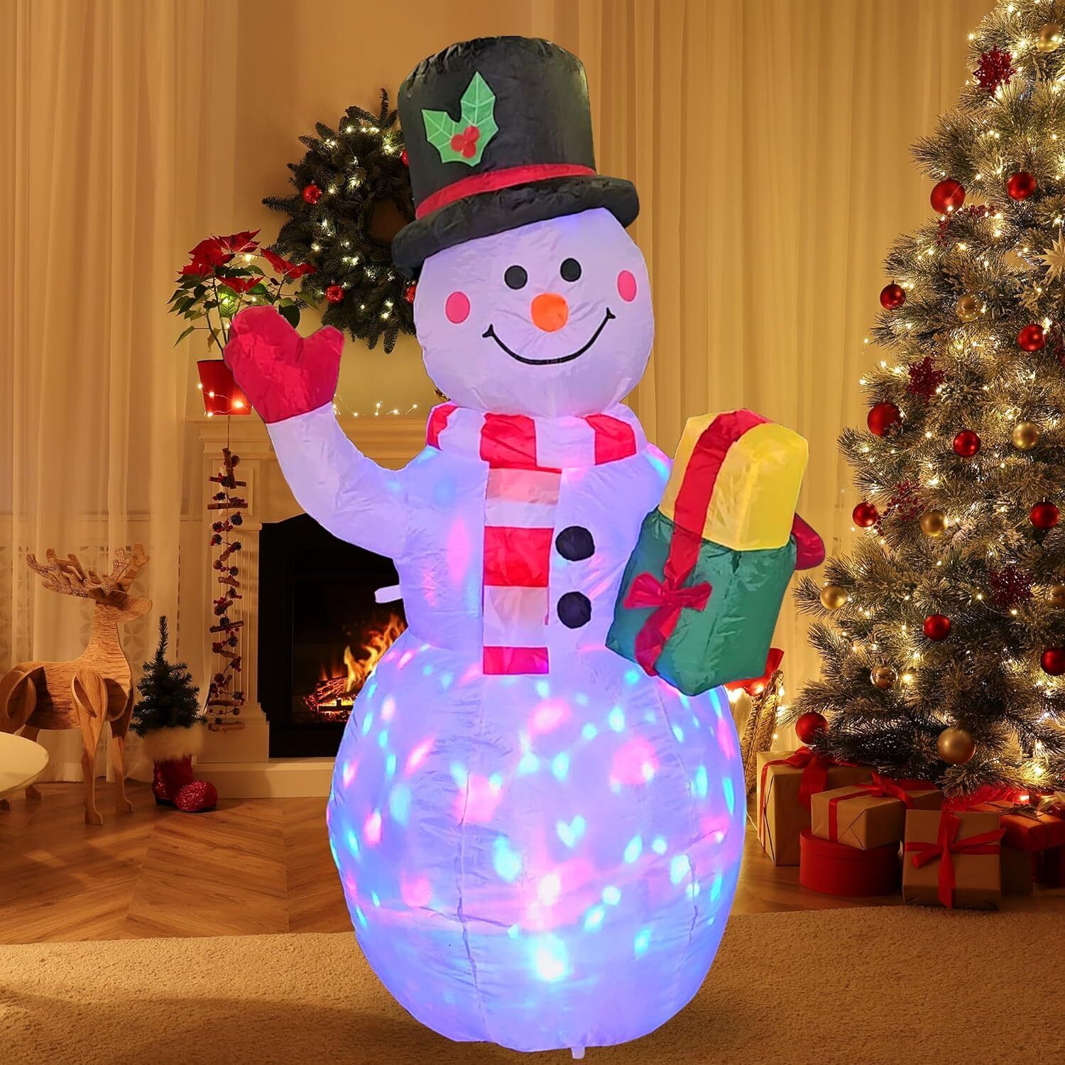 5ft Christmas Inflatables Snowman Outdoor Yard Rotating LED Blow Up Garden Decor