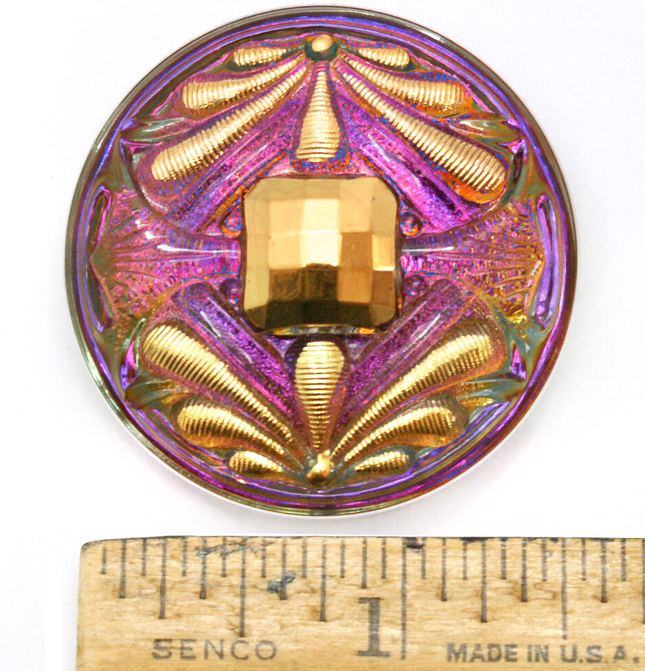 42mm Vintage Czech Glass Nouveau Double Dragonfly SHIMMERING PURPLE AB Button 
