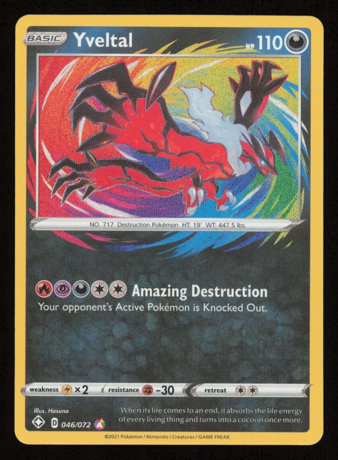 Yveltal 046/072 Amazing Rare Shining Fates Pokemon Card TCG