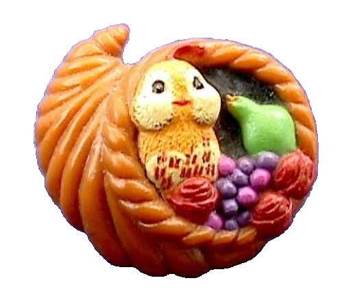 Hallmark PIN Thanksgiving Vintage CORNUCOPIA BIRD in Basket 1986 Holiday Brooch