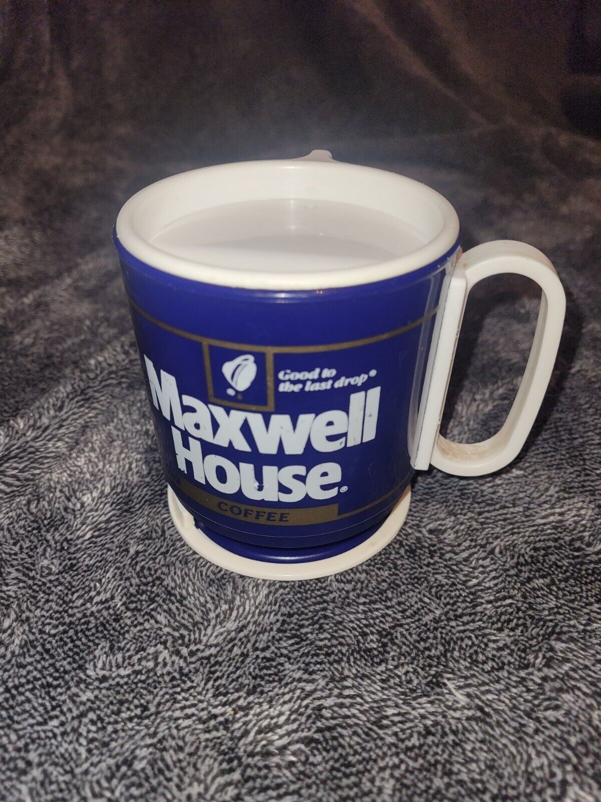Vtg Maxwell House Coffee Mug BLUE Plastic Travel Dashboard Cup Whirley USA, NOS