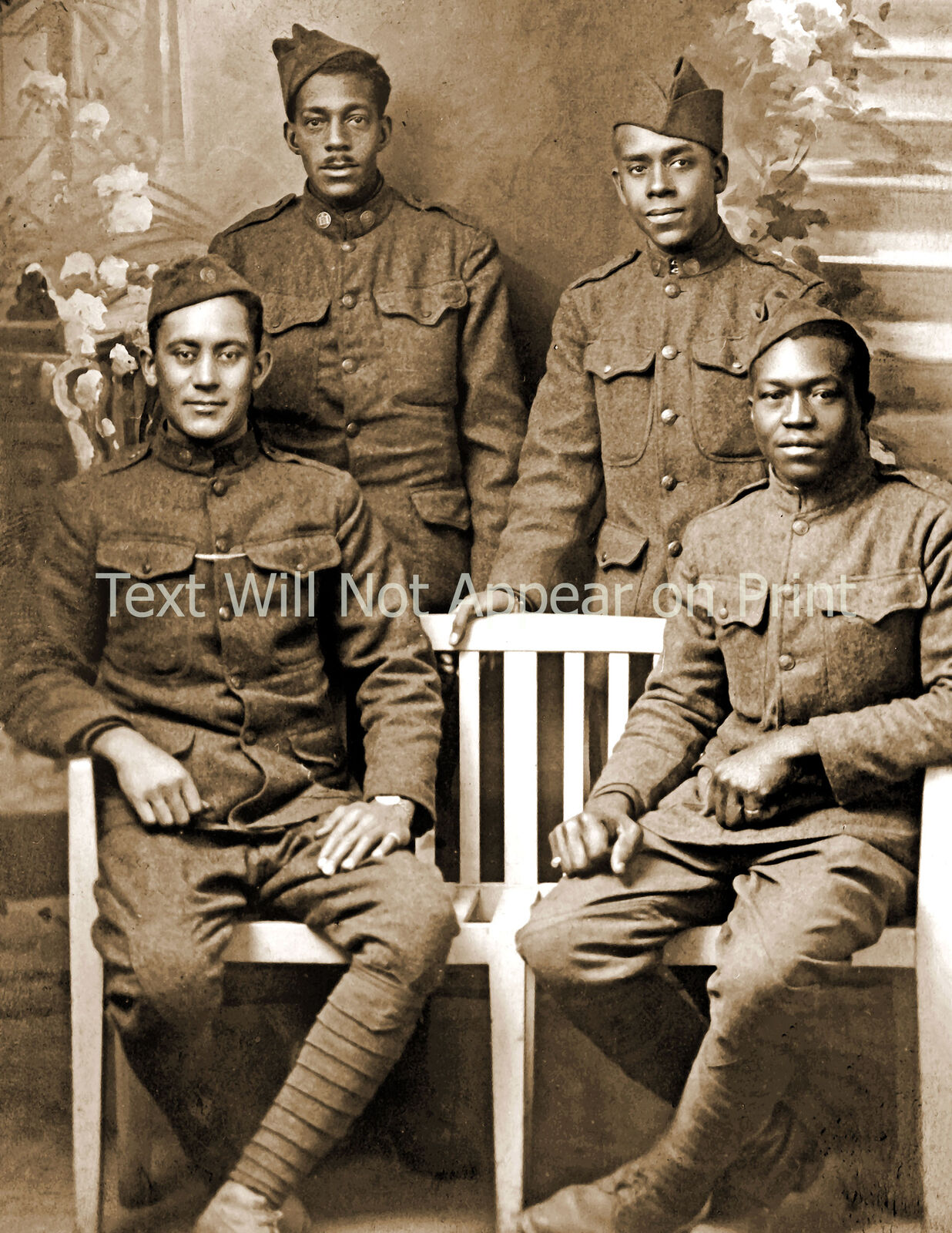 1918 Four African American Soldiers Vintage Old Photo 8.5