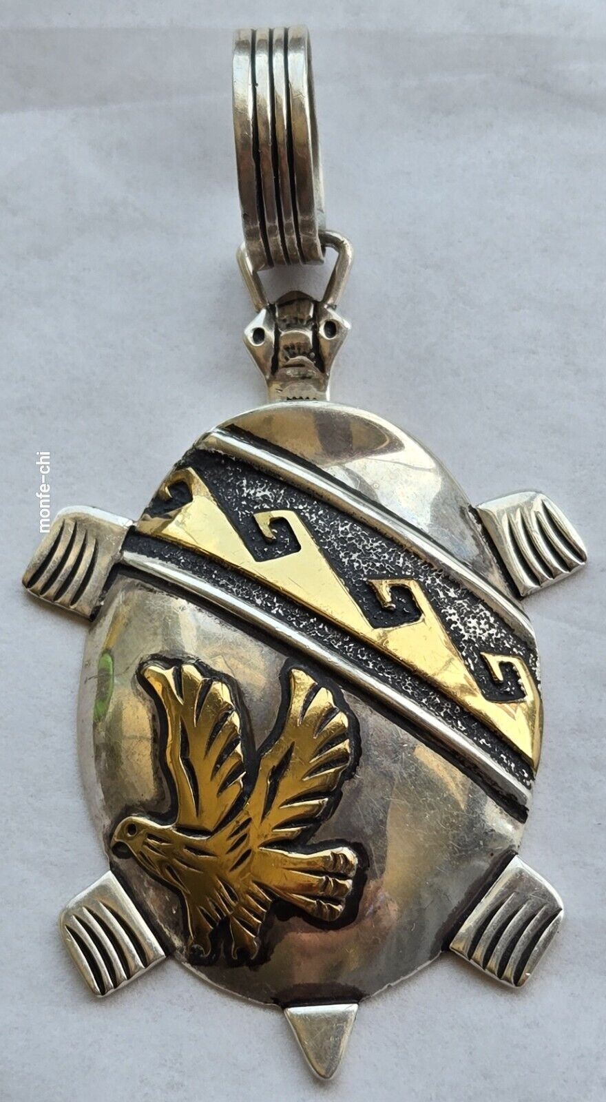 Tommy Singer Navajo Native American Indian Sterling Silver Gold Necklace Pendant