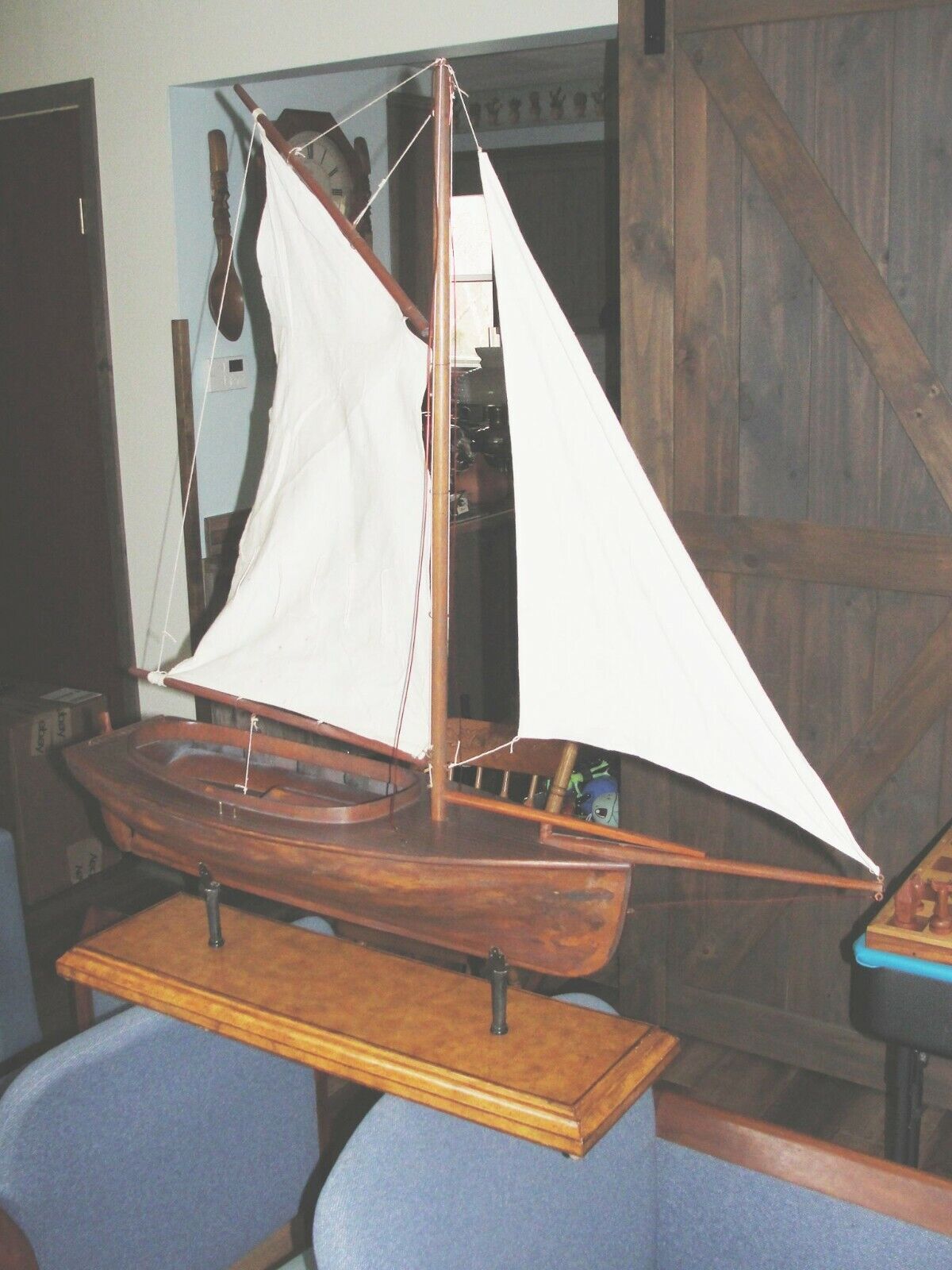 Antique MAITLAND SMITH Wooden Sailboat Model with Cloth Rigging, 40