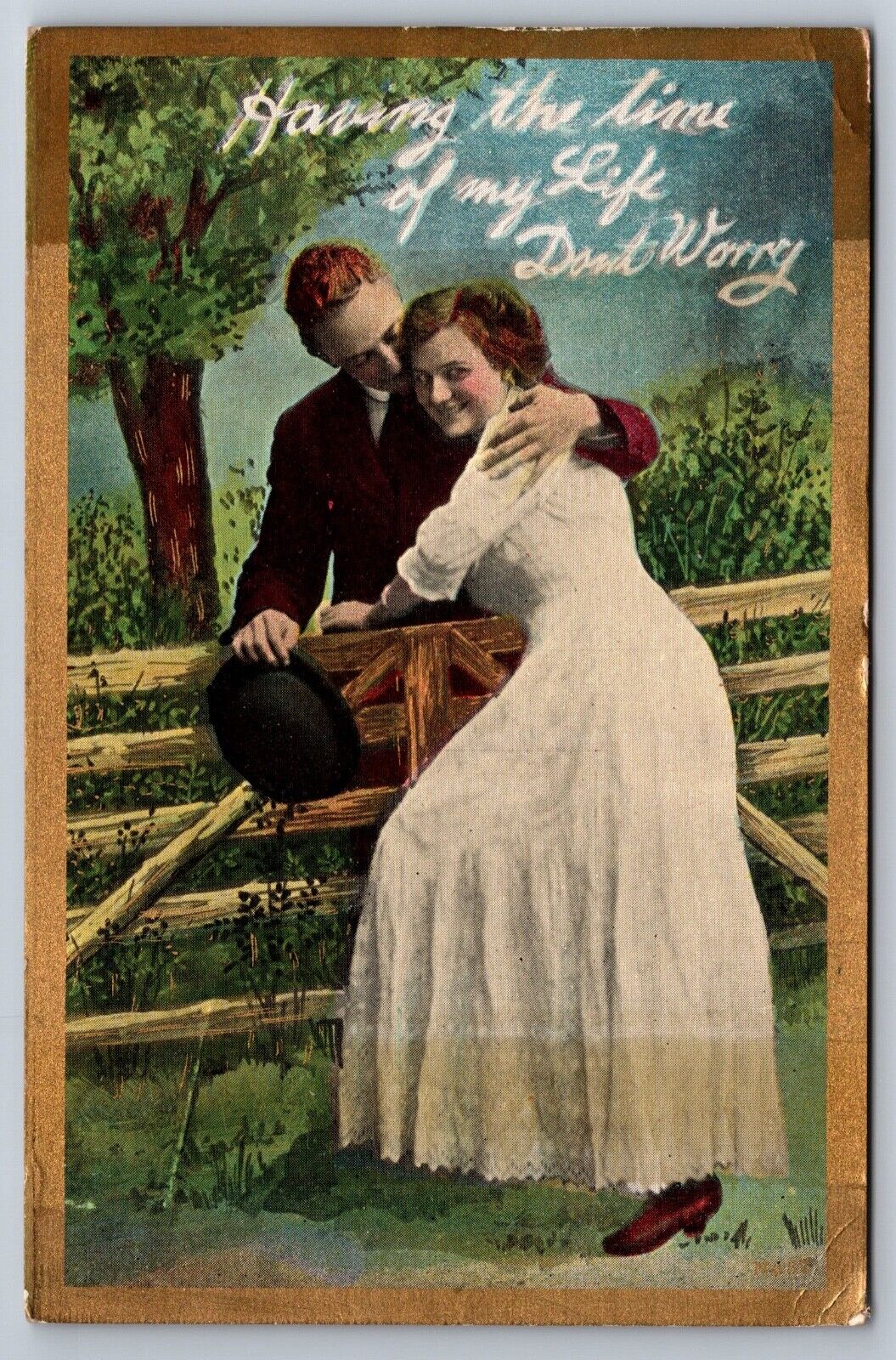 Rillton PA Pennsylvania Postcard Romantic Couple Having The Time Of My Life Gold