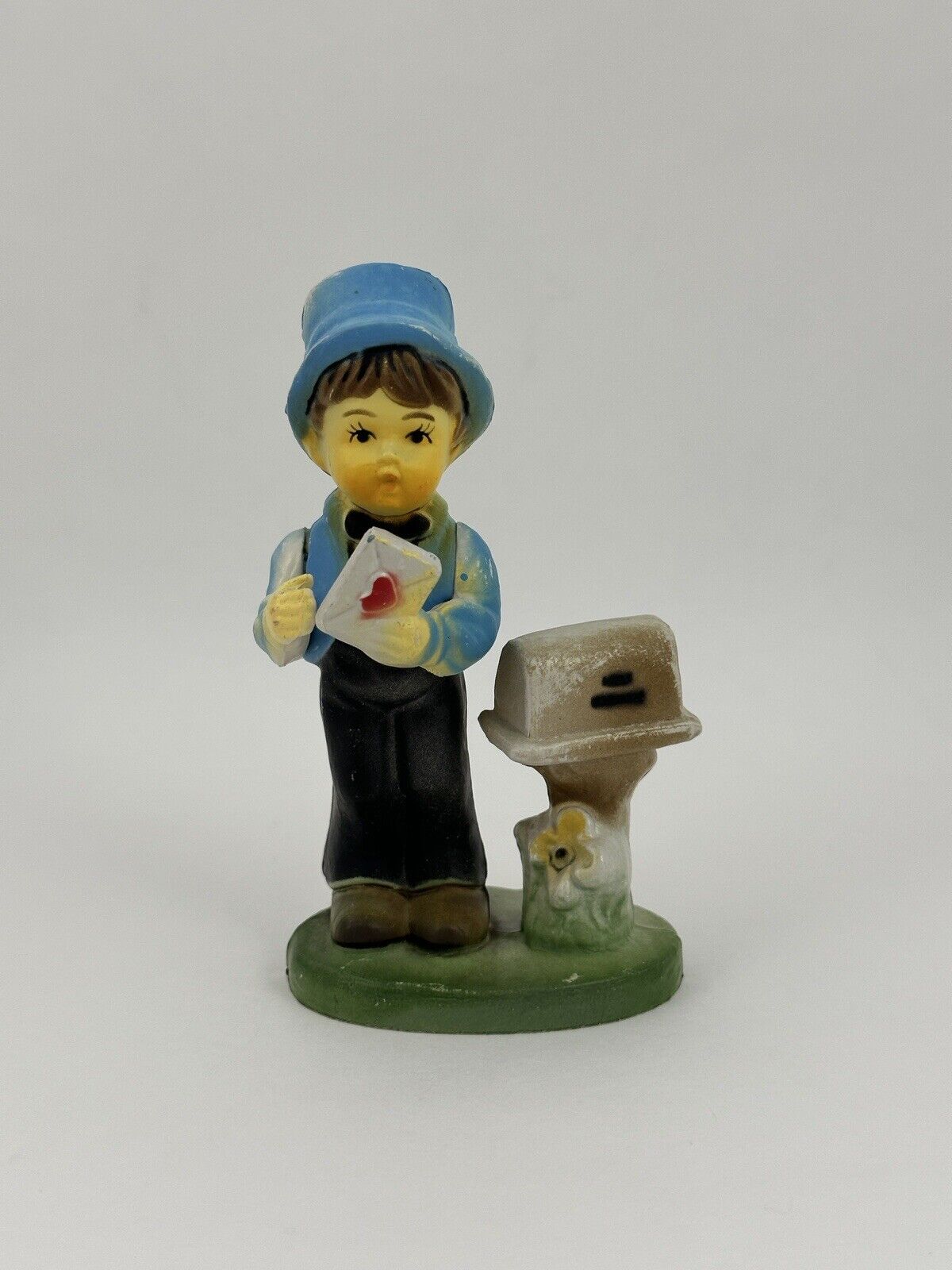 Vintage Hard Plastic Love Letter Mail Boy Mailbox Figurine