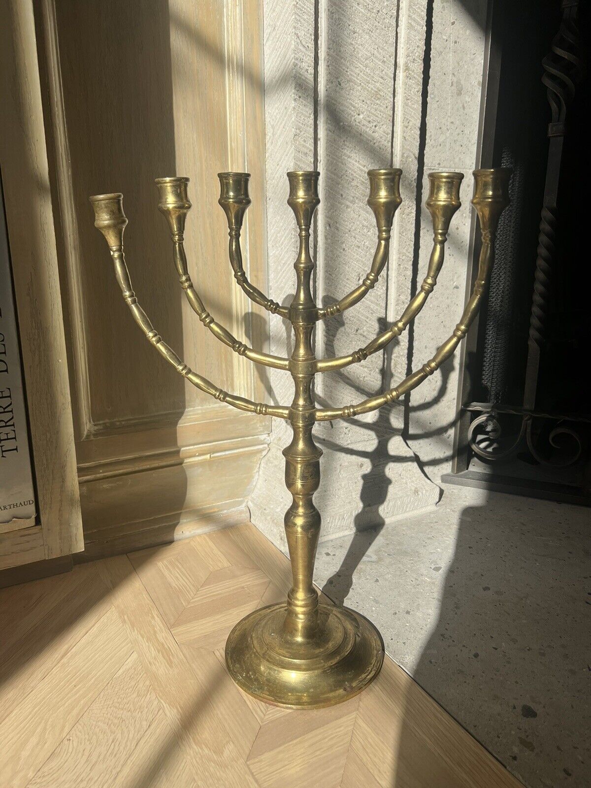 Vintage Rostand Single Brass Judaica Ecclesiastical Candelabrum 17” T