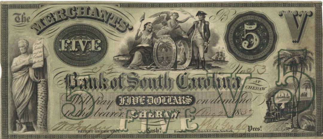 Merchants Bank of South Carolina $5 - Obsolete Notes - Paper Money - US - Obsole