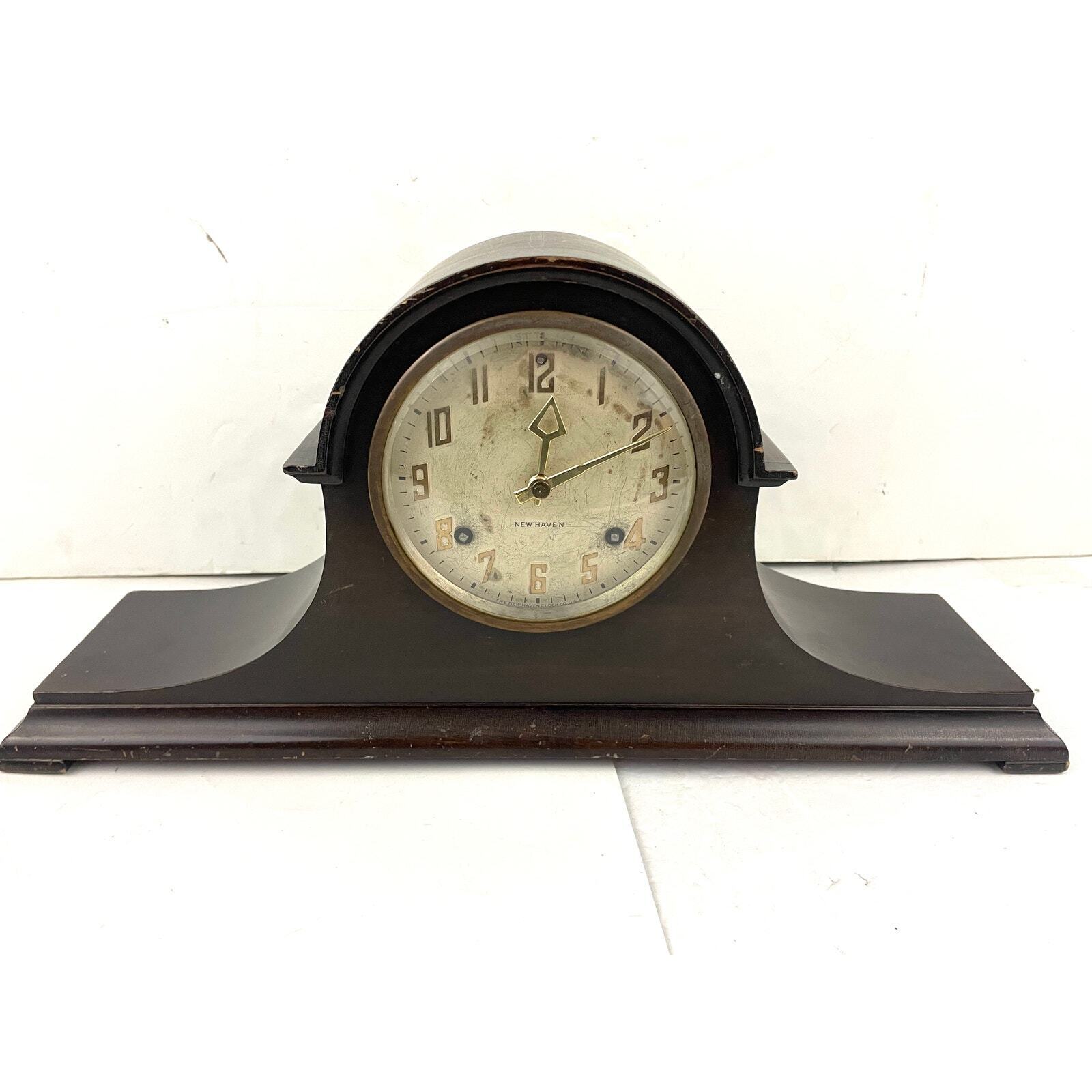 VTG 1920's New Haven Westminster Tambour Style Mantel Clock With Key WORKS?