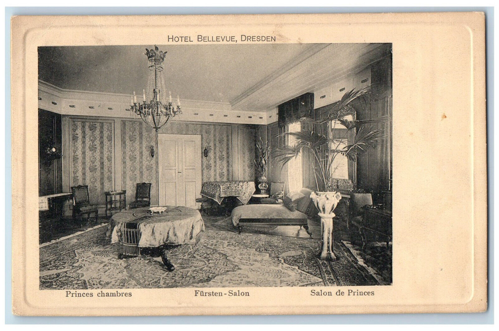 Dresden Germany Postcard Hotel Bellevue Princes Salon c1910 Antique Posted