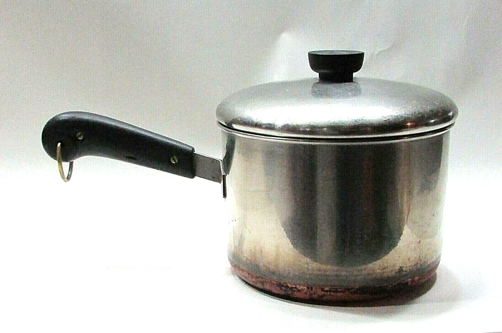 Vintage 1960\'s Revere Ware 3 Quart Copper Bottom Stainless Stock Pot Pan w Lid