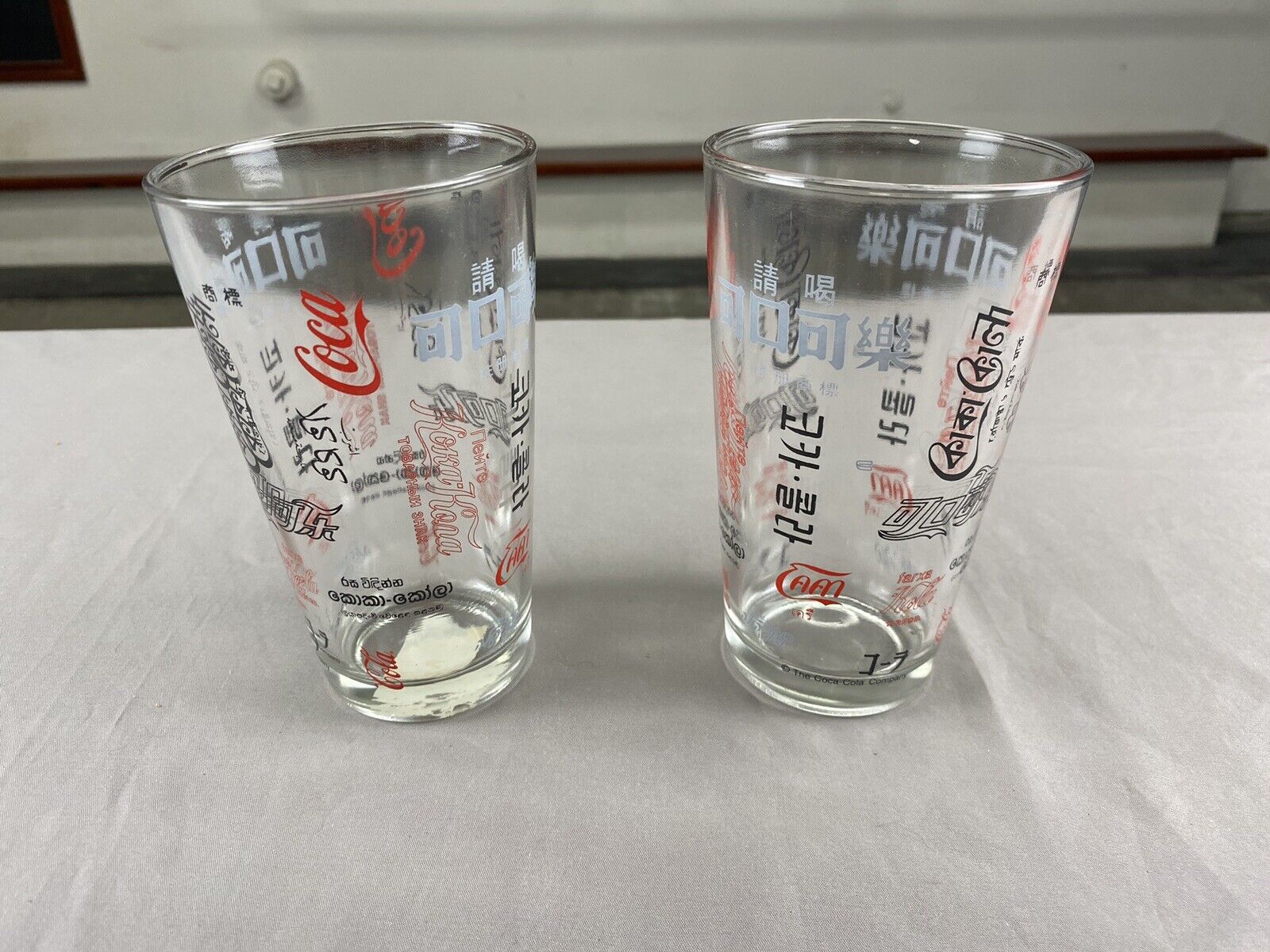 Set Of 2 Coca Cola Glasses/Tumblers Foreign Language Advertising