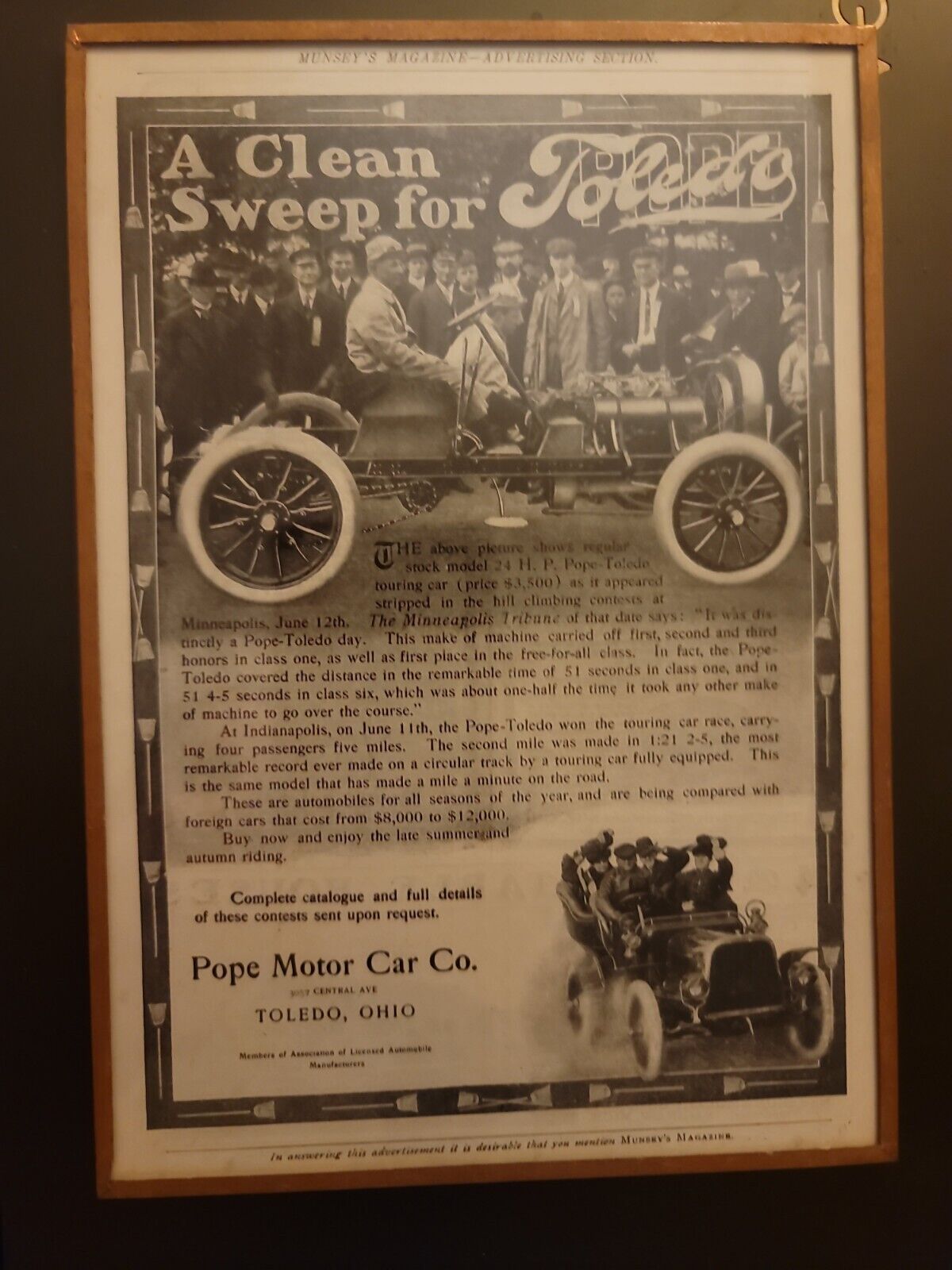Harvey’s Wallhangers Early 1900s Detroit Pope Motor Company Advertisement  