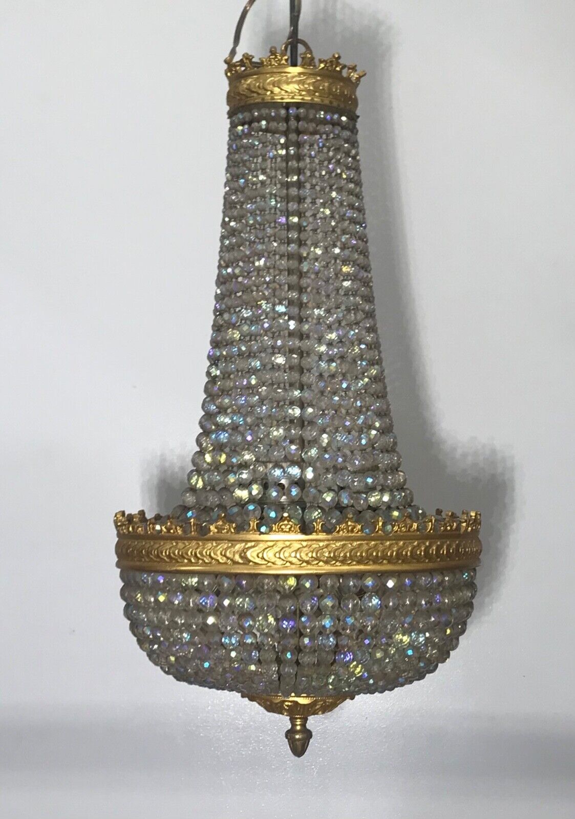 Antique Crystal Basket Chandelier Aurora Borealis Beaded Gem Crystals 21”x11”