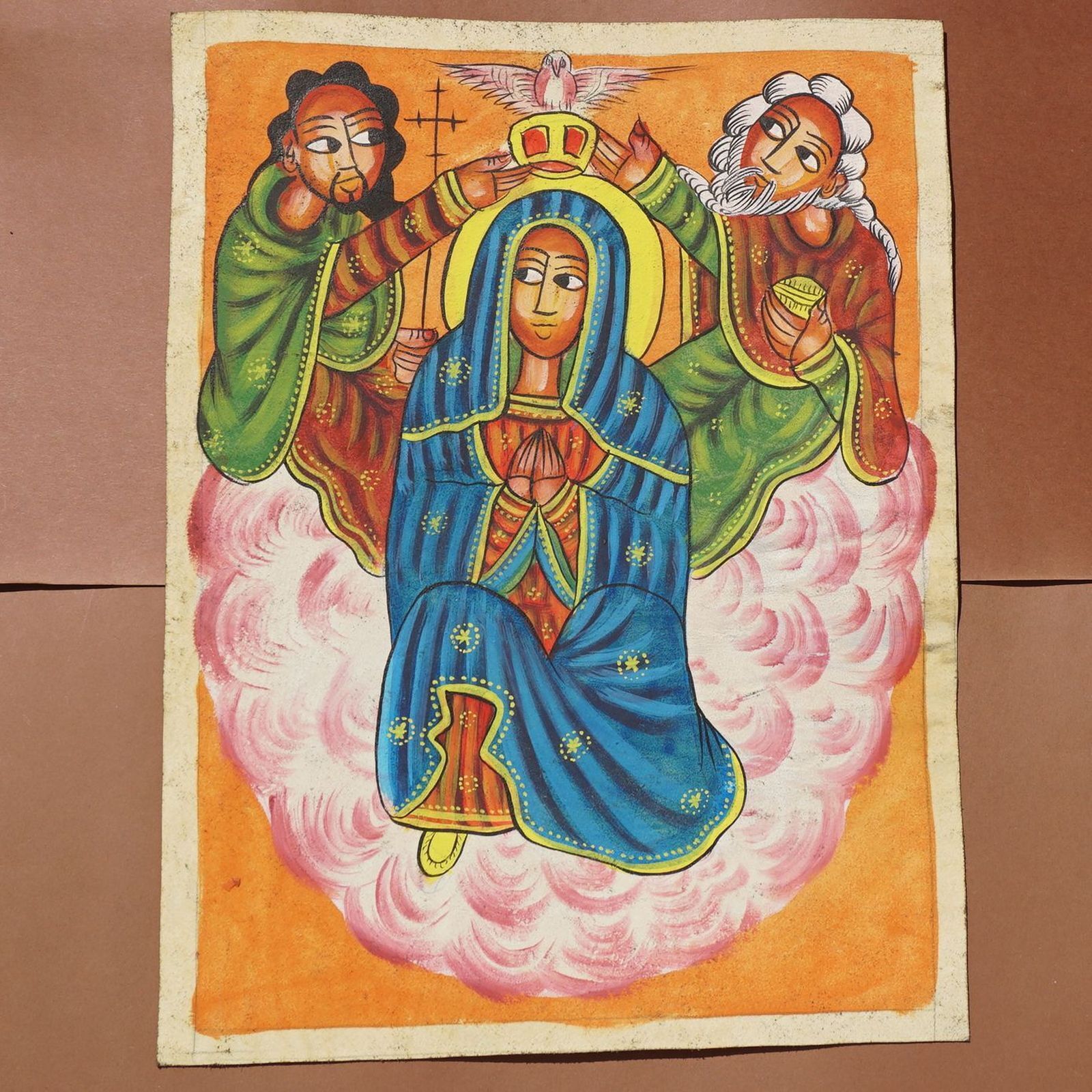 Ethiopian Religious Painting Handpainted Coptic Icon Art THE CORONATION OF MARY