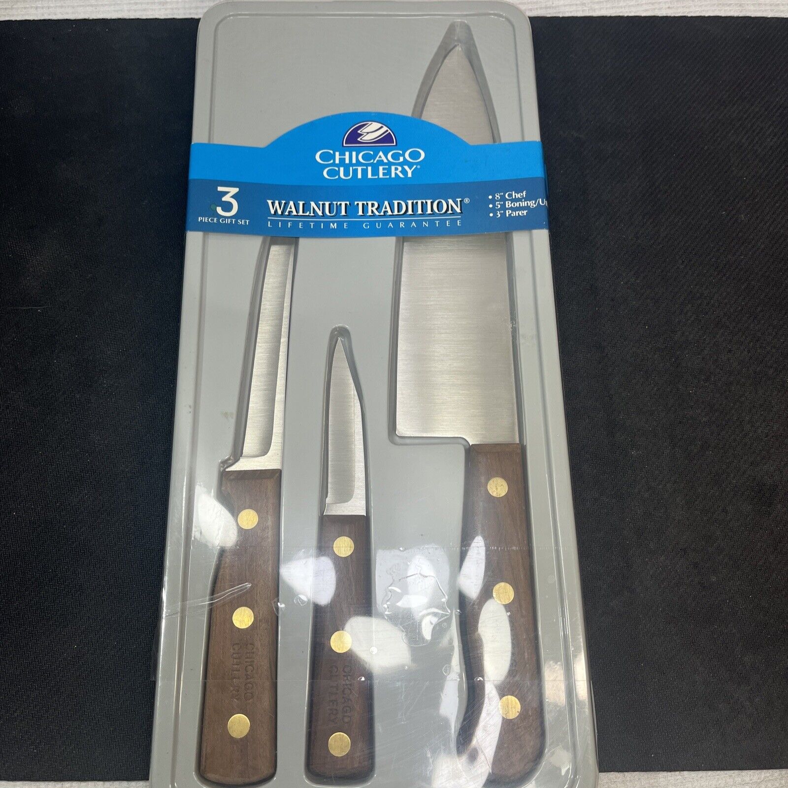 Chicago Cutlery 3pc Kitchen Tradition Walnut Paring Chef\'s Knife Set B42