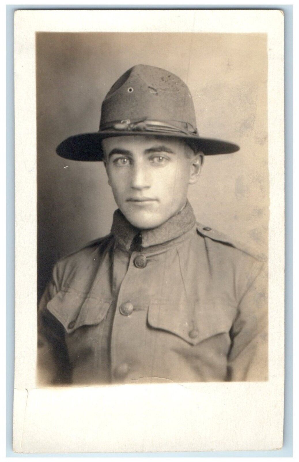 c1910's WWI Army Private Bert Conway Studio Portrait RPPC Photo Antique Postcard