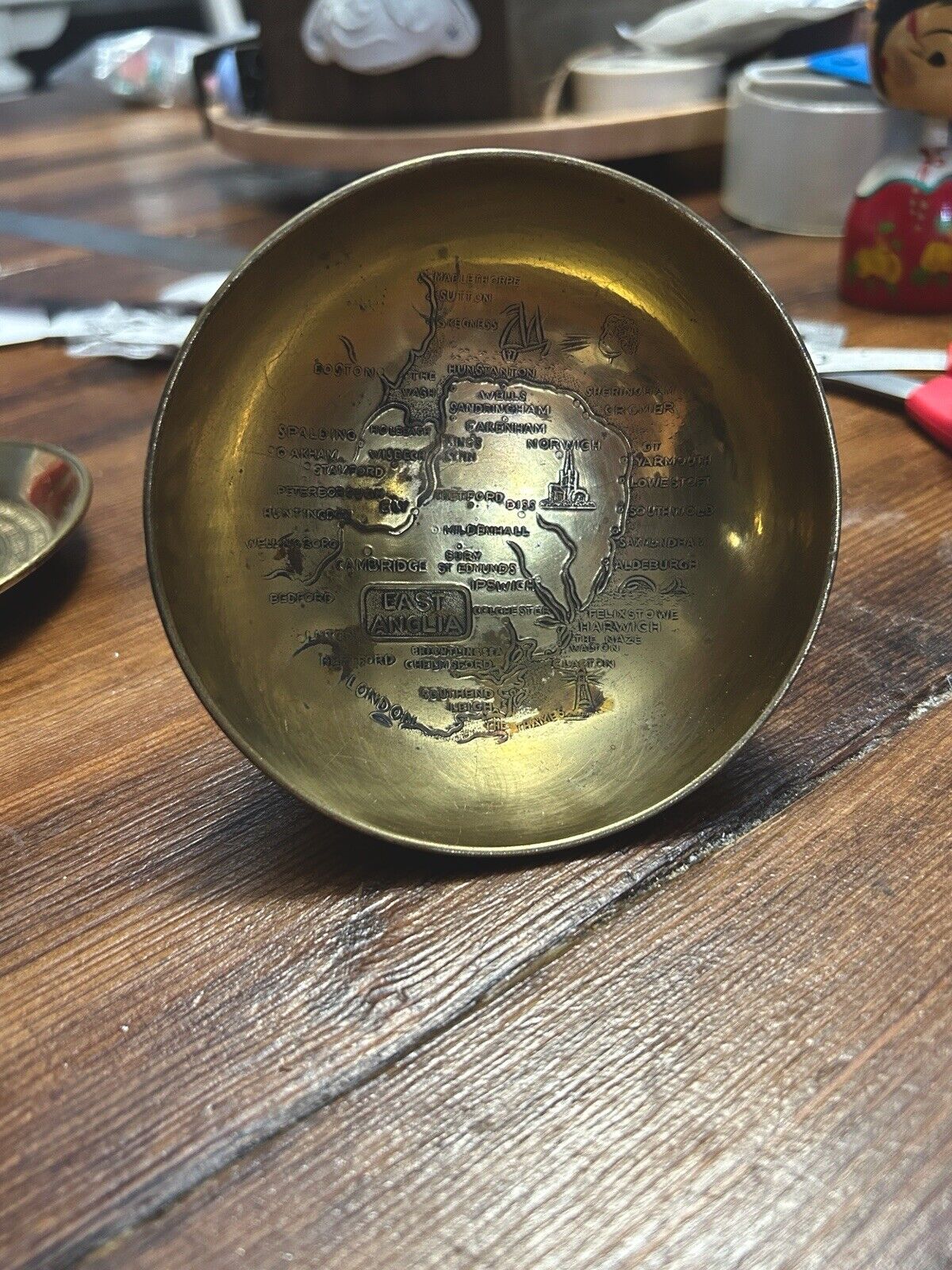 Vtg Old Brass Three Legged Decorative Small Bowl 4\