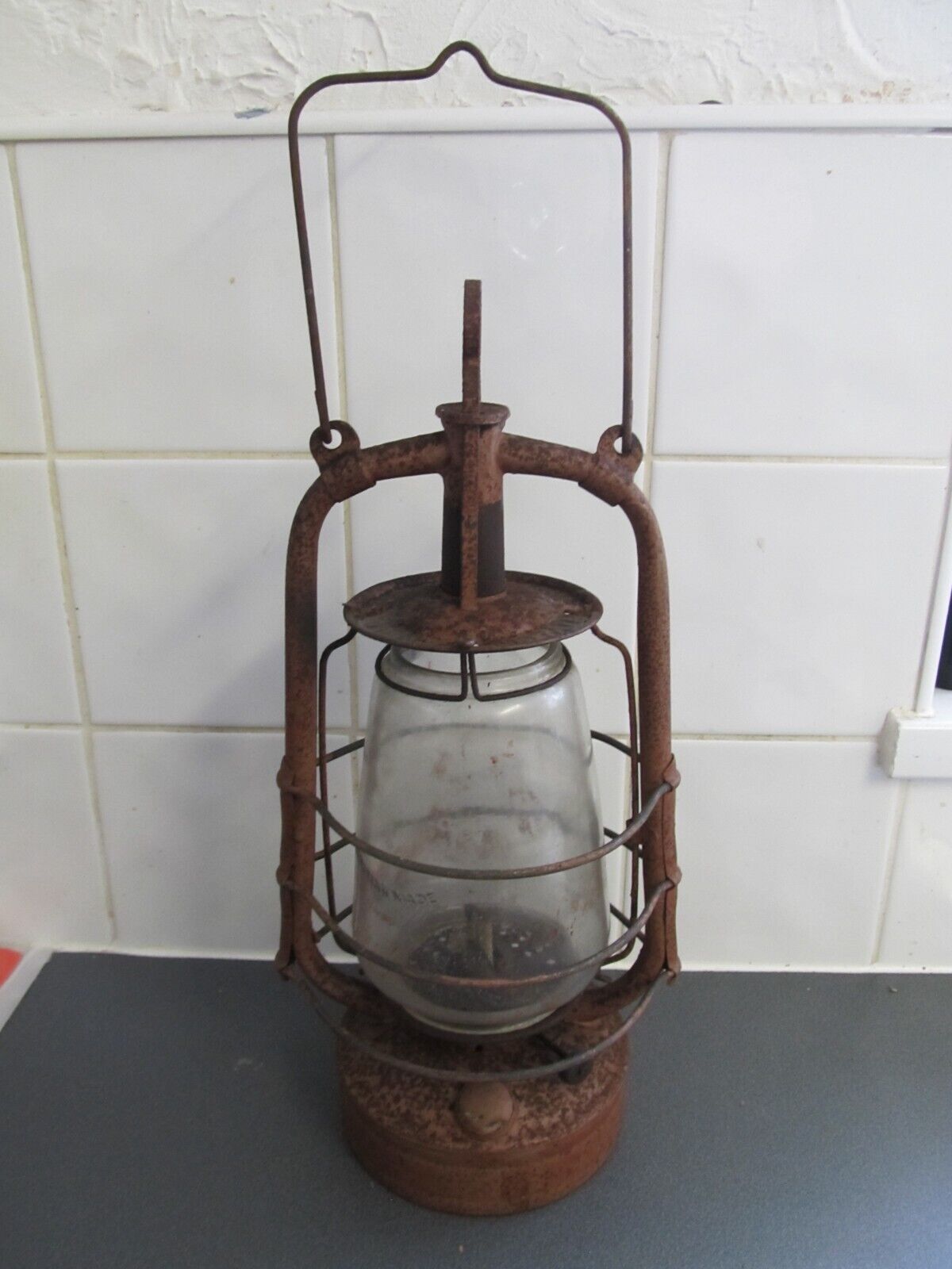 Vintage BRITISH MADE Paraffin Oil Hurricane Lantern SHED FIND 49cms Restoration