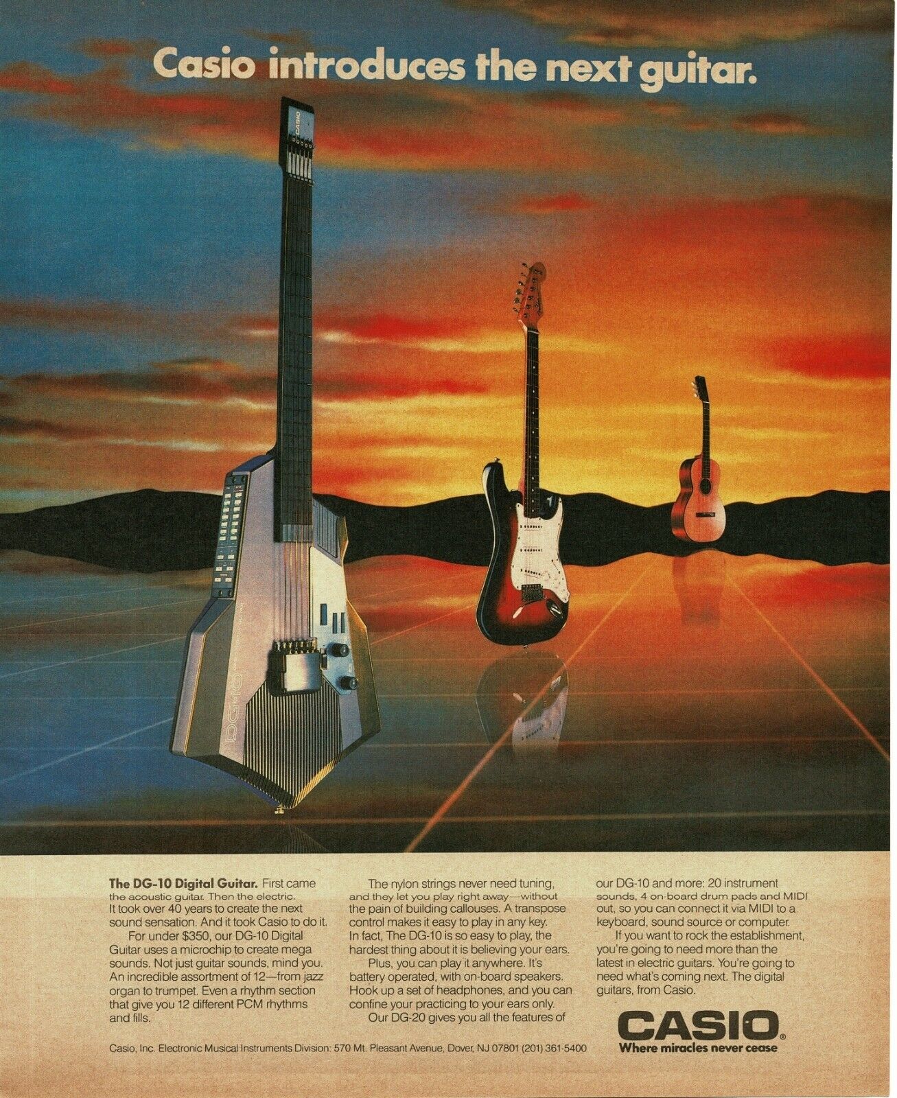 1987 CASIO DG10 Digital Guitar Vintage Print Ad