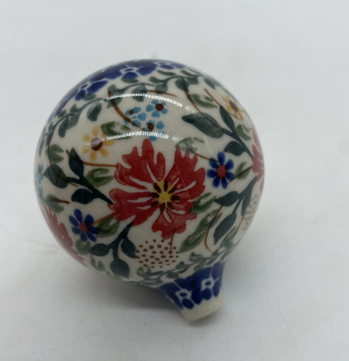 Polish Pottery Christmas Tree Ornament Floral Missing Top