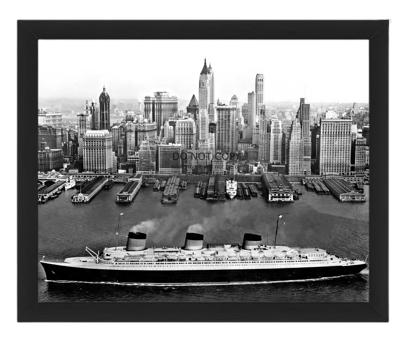 SS NORMANDIE FRENCH OCEAN LINER IN NEW YORK PASSENGER SHIP 8X10 FRAMED PHOTO
