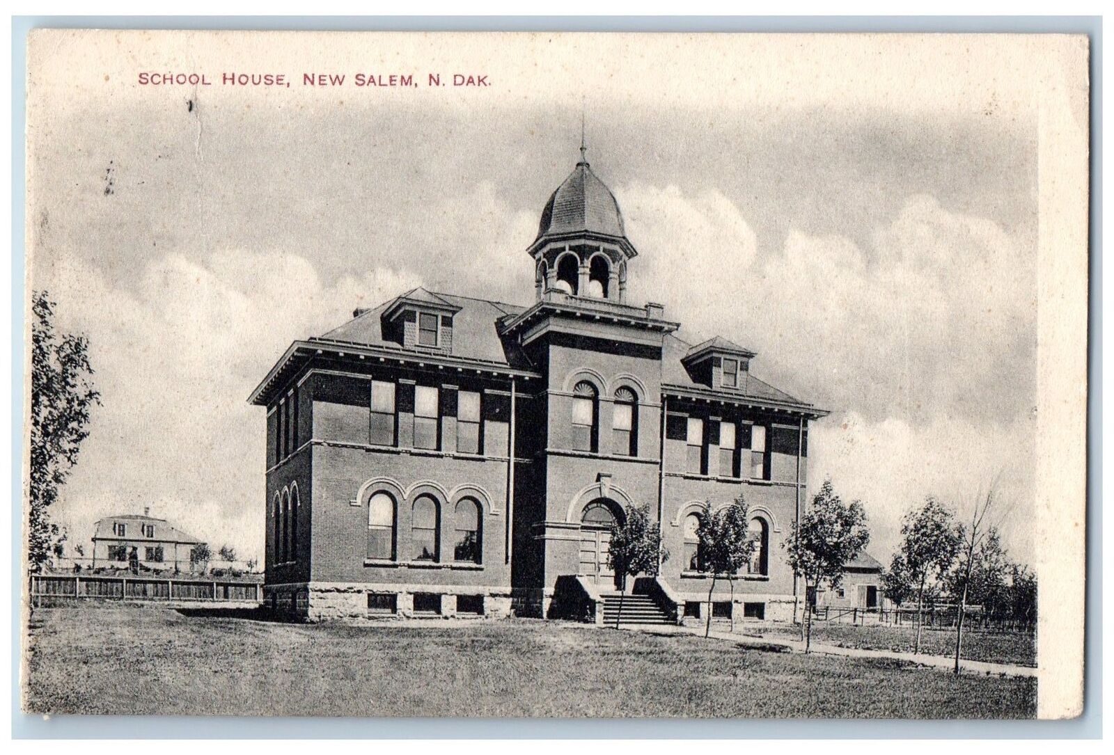 New Salem North Dakota ND Postcard School House Building Exterior 1917 Antique