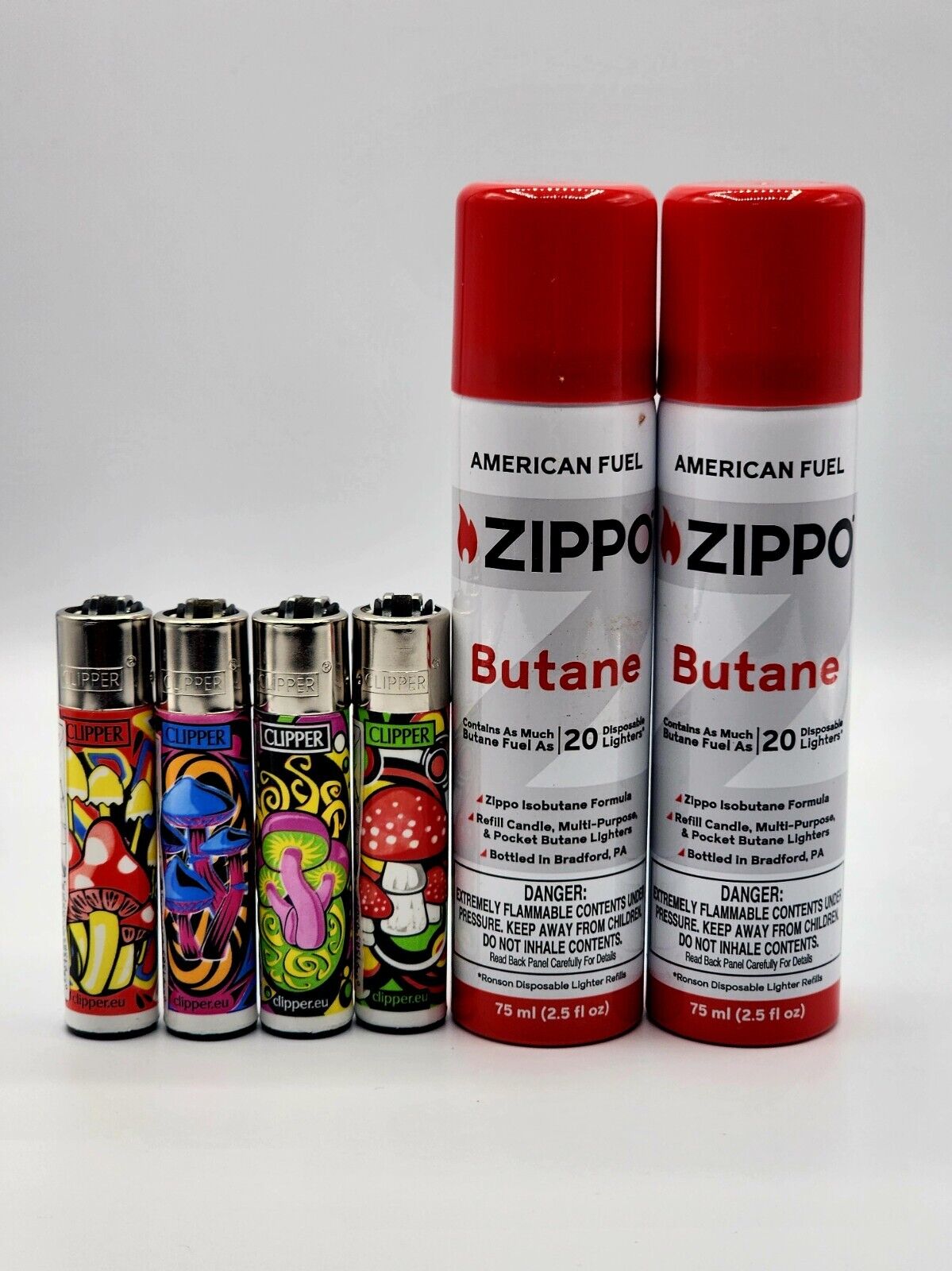 2 X Zippo Butane Fuel 75ml  + 1 X Clipper Mush n Go reusable Ltg. (US Seller)