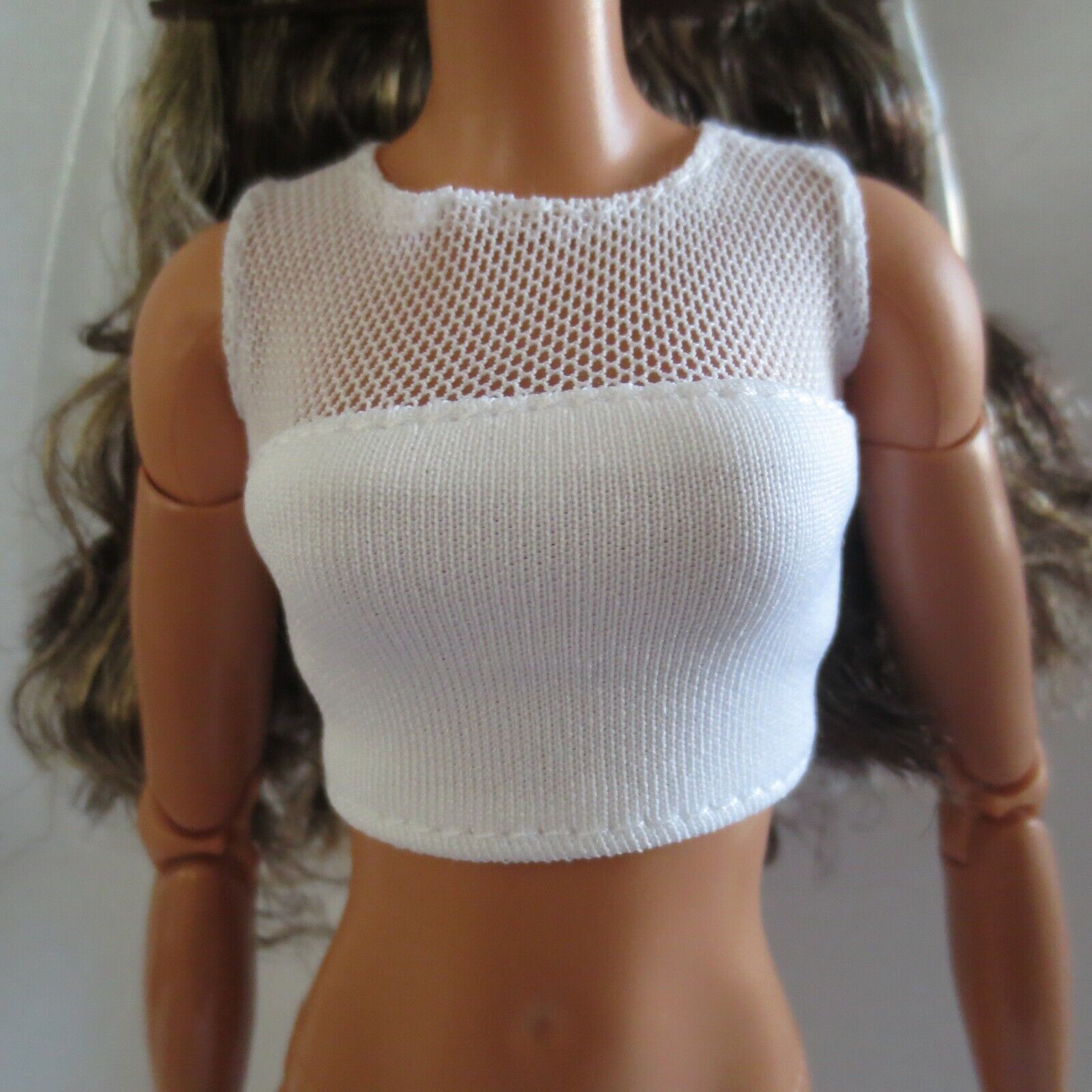 NEW 2021 Barbie Signature Looks Made To Move Doll Clothing White Mesh Crop Top