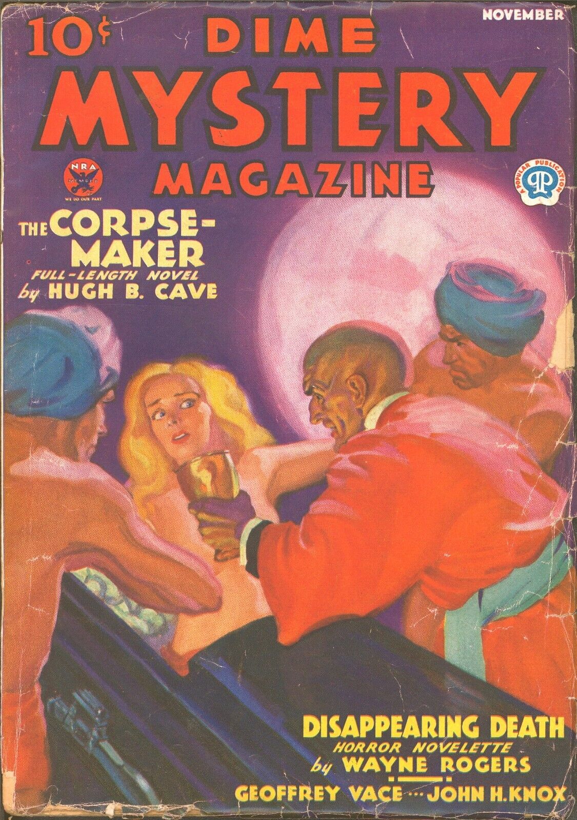 Dime Mystery 1933 November. Blonde in coffin cover.    Pulp