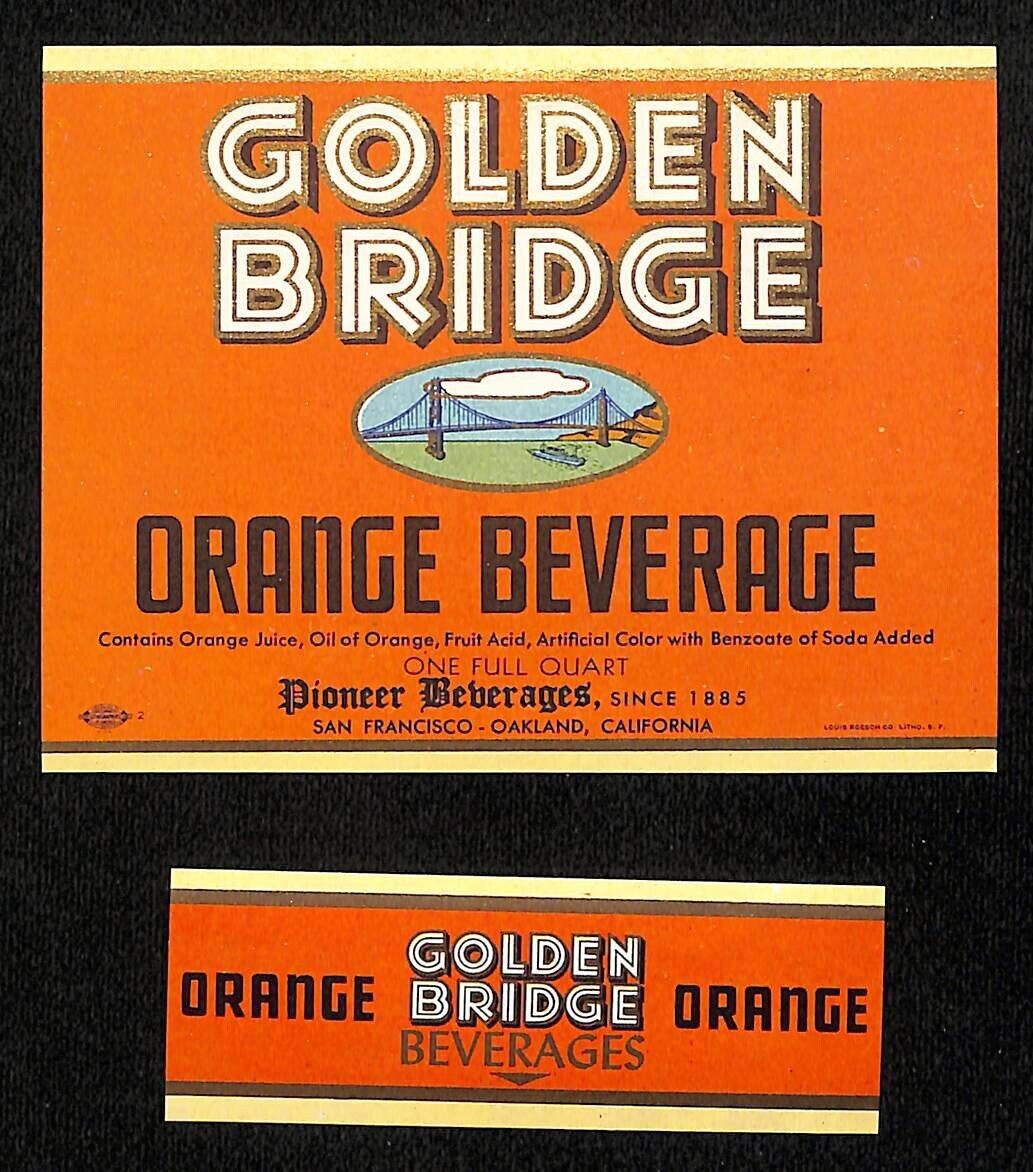 Golden Bridge Orange Beverage Soda Label Set Pioneer Beverages c1950's