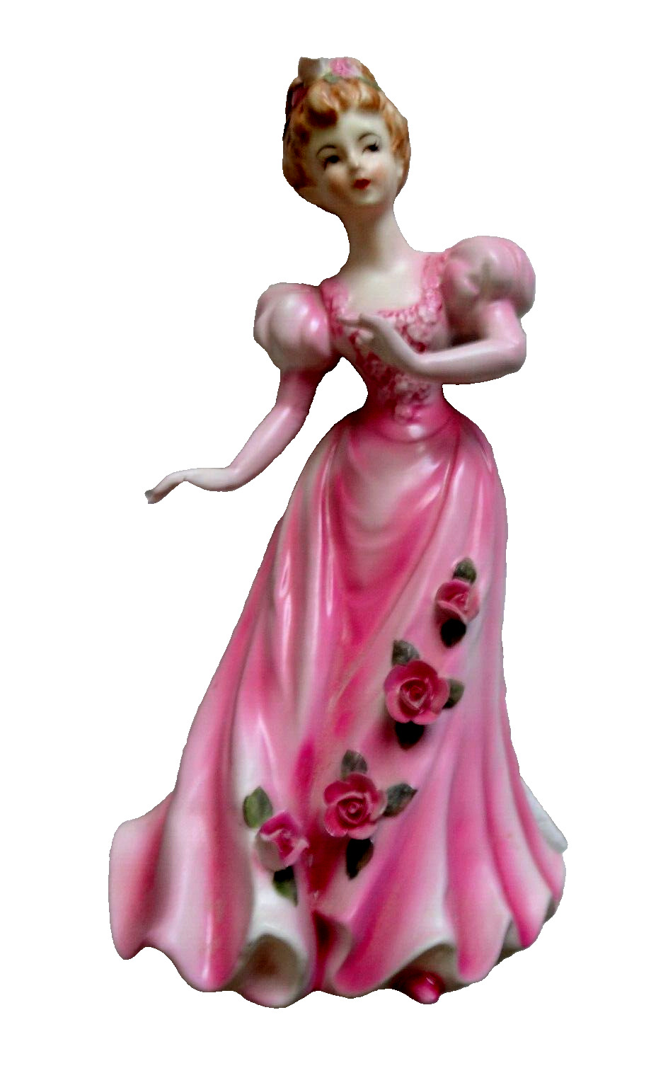 Lefton Woman in Pink Dress w/Roses 8.5 in. Figurine (U.S. Patent Exclusive)
