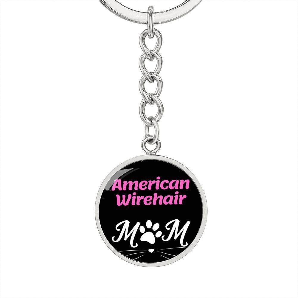 American Wirehair Cat Mom Keychain Stainless Steel or 18k Gold Circle Pendant