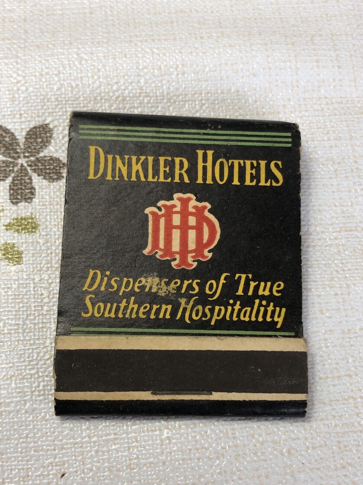 Vintage Dinkler Hotels Matchbook, Georgia Alabama Tennessee Louisiana Unstruck