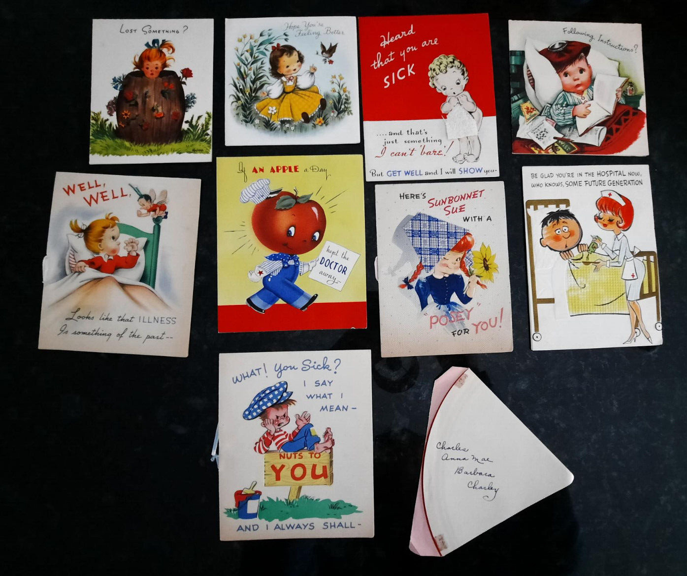 10 Vintage Get Well Greeting Cards - Signed