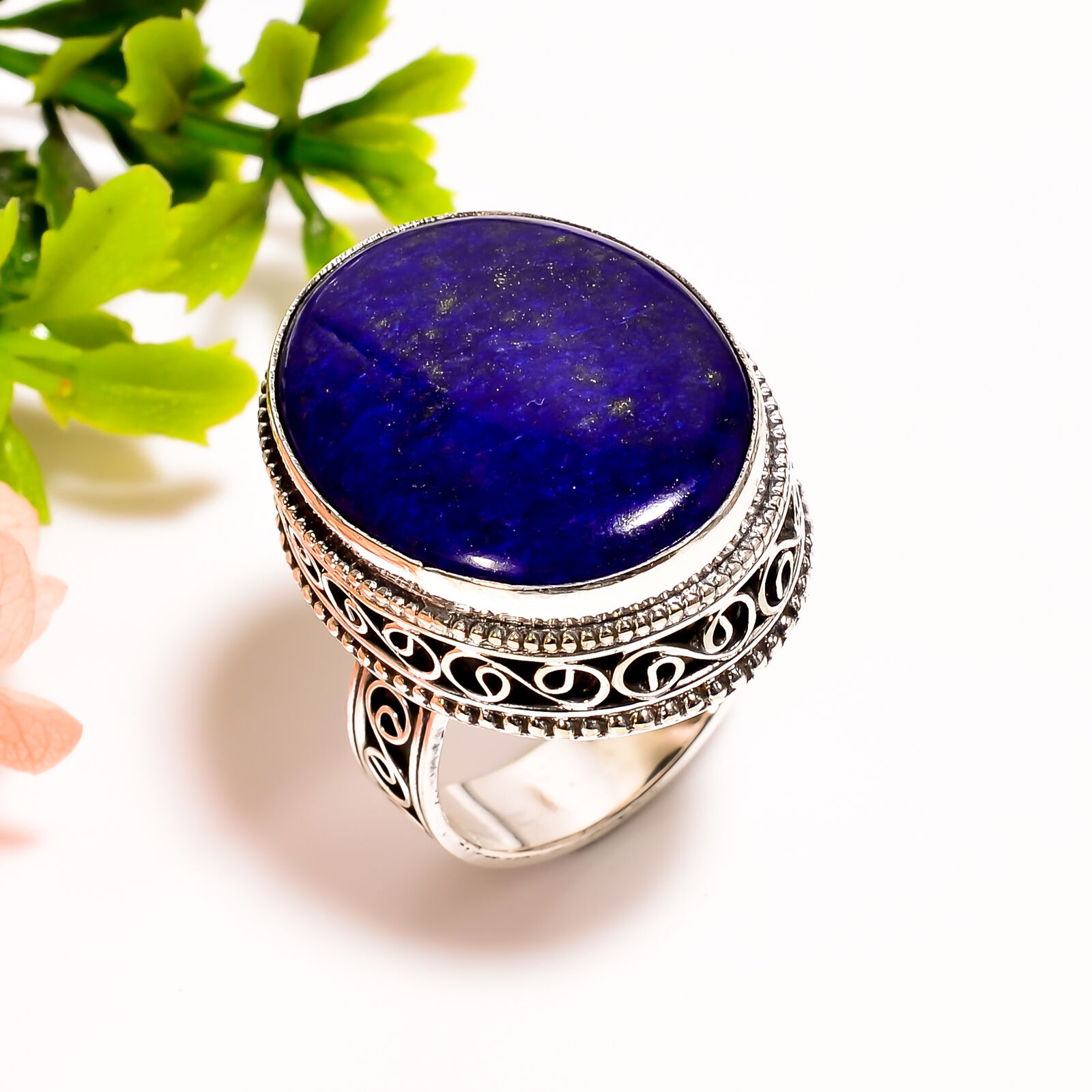 Lapis Lazuli Gemstone Vintage Handmade .925 Silver Plated Ring 8 US GSR-4684